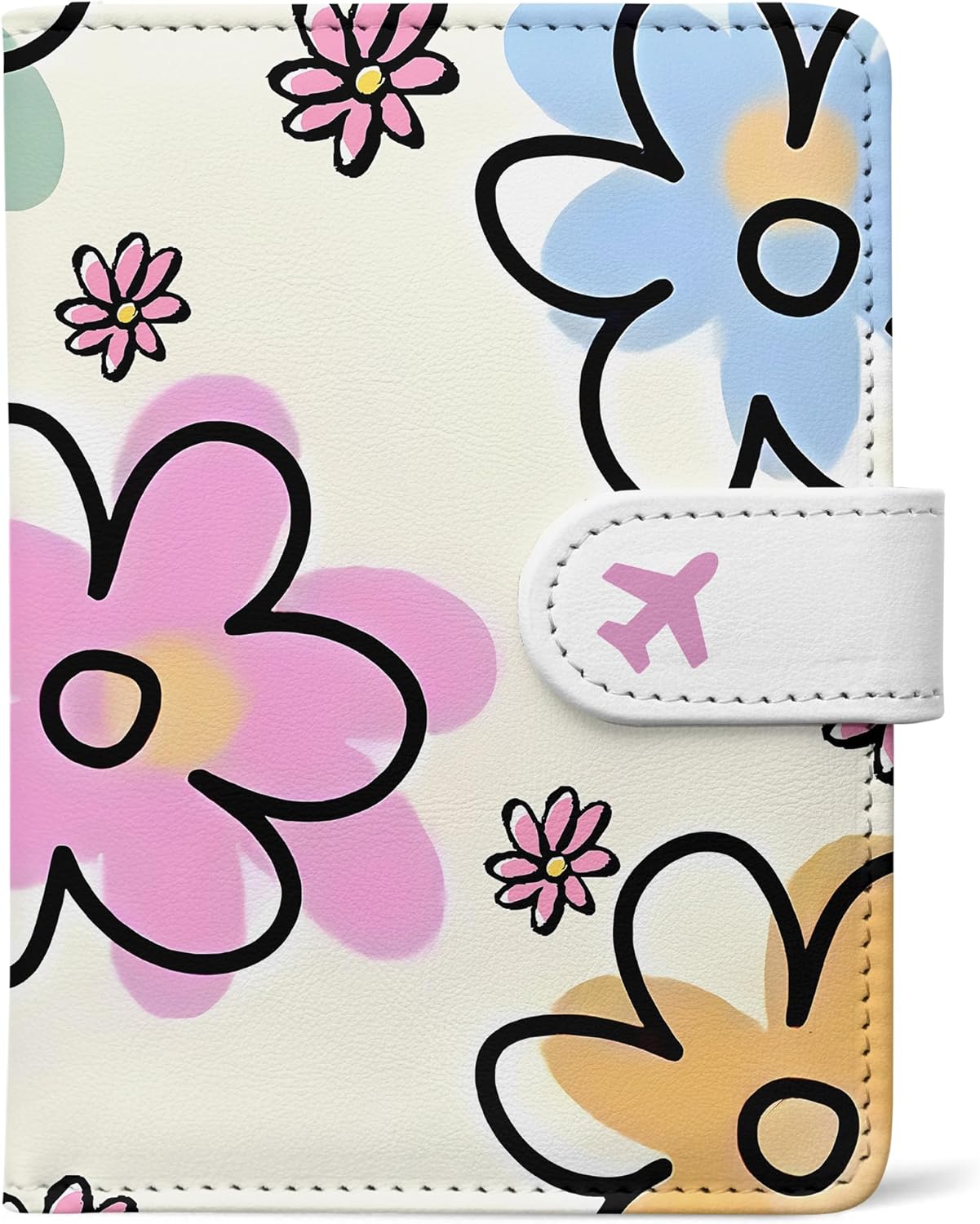 Passport Holder, Travel Wallet Cover with Pen Loop | Cute RFID Blocking Leather Case with Magnetic Closure for Travel Essentials-flower