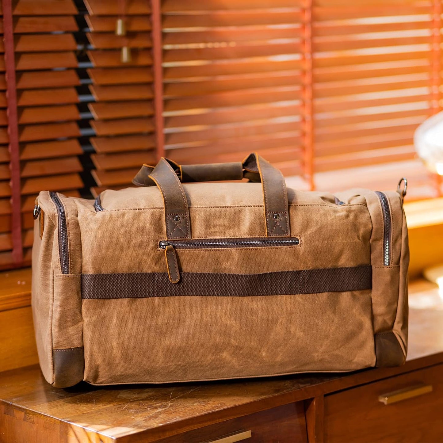 Polare 23” Waxed Canvas Cowhide Leather Waterproof Travel Duffel Bag Trim Luggage Weekender Overnight Carry on Hand Bag