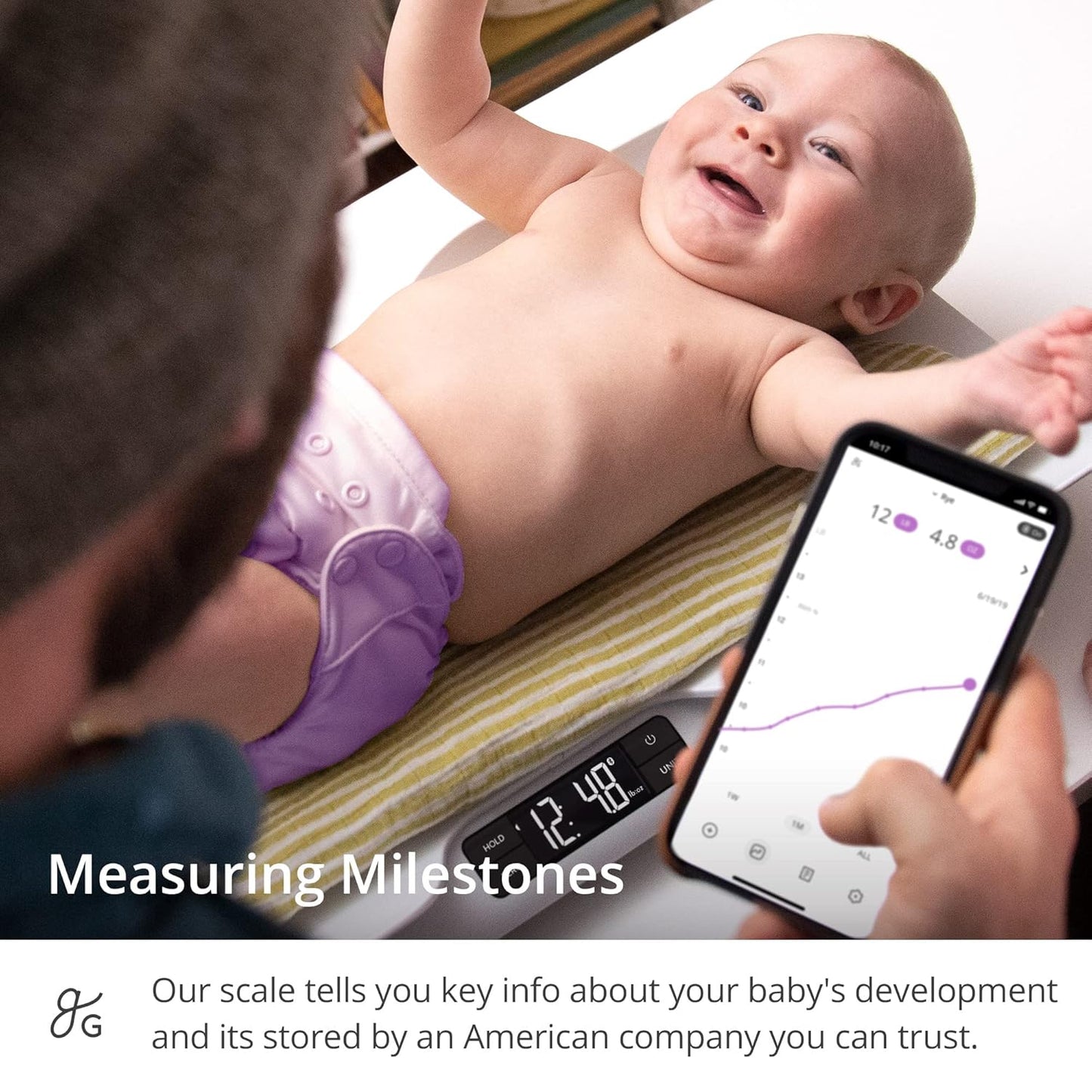 Greater Goods Smart Connected Baby Scale for Infants, Toddlers, and Pets – Digital Bluetooth Baby Weighing Scale with High Accuracy and Easy-to-Read Display