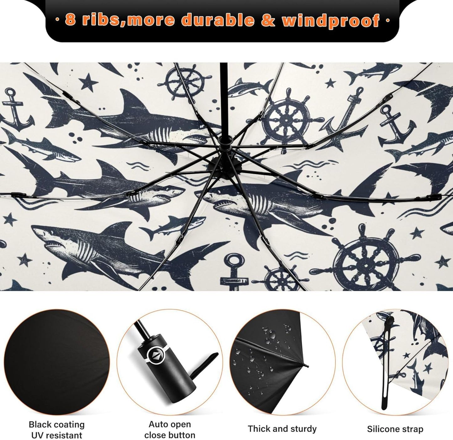 Automatic Folding Umbrella Windproof Strong, UV Protection Compact Black Gothic Moon Spider Webs and Bats Sun Rain Sun Rain Travel Umbrellas for Women Men