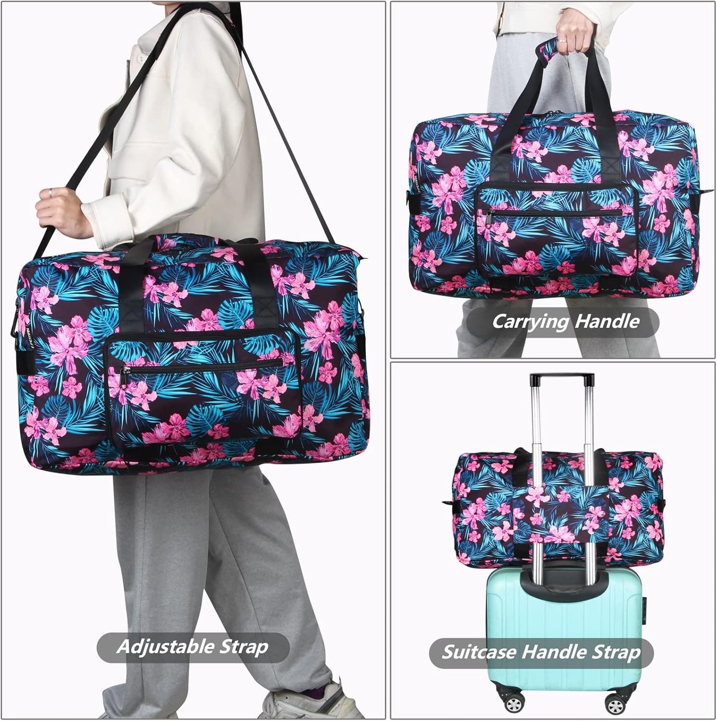 F.FETIVIN Weekender Bag Carry On Travel Duffle Medium Overnight Bag for Women(Flower2)
