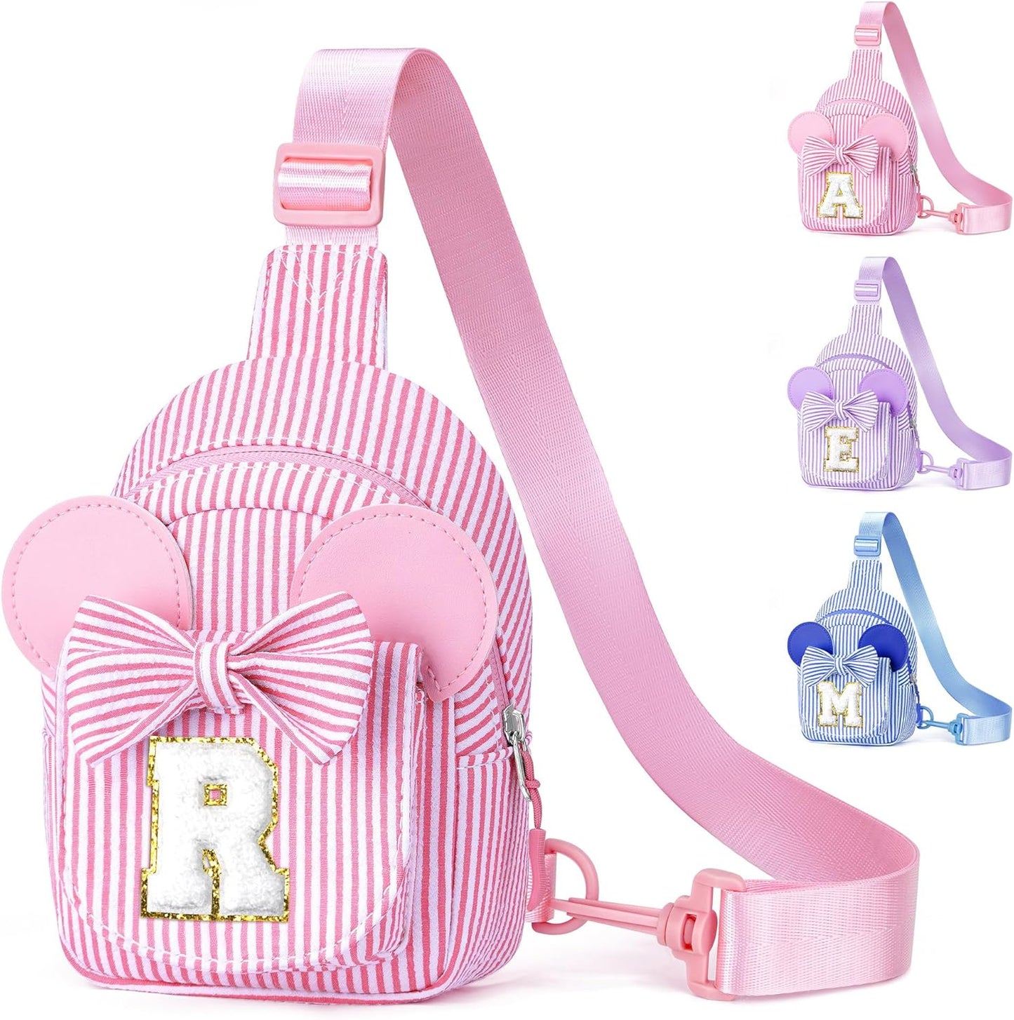 YOOLIFE Pink Crossbody Bag, Gifts for Little Girl, Birthday Gifts for one 2 3 4 5 6 7 8 9 Year Old Girls Gift Ideas, Birthday Gift for Girl Kids, Small Initial Belt Bag (Pink R)