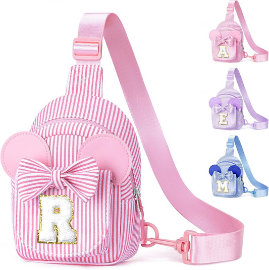 YOOLIFE Pink Crossbody Bag, Gifts for Little Girl, Birthday Gifts for one 2 3 4 5 6 7 8 9 Year Old Girls Gift Ideas, Birthday Gift for Girl Kids, Small Initial Belt Bag (Pink R)