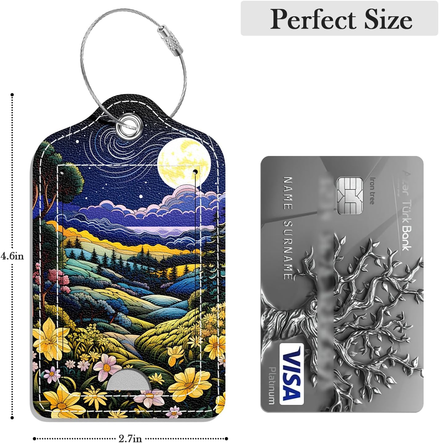 Luggage Tags for Suitcase, 2 Pack PU Leather Travel Cruise Luggage Tag with Privacy Flap, Name ID Label and Metal Loop for Women Men Girls Suitcase Baggage Bag Backpack, Hometown Village