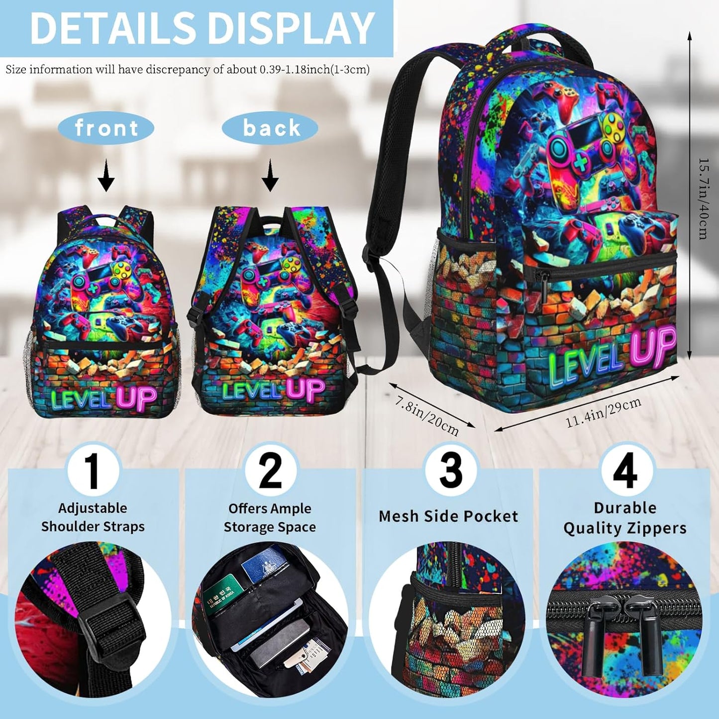 Game Backpack for Boys School Boys Backpack for Kids Children Teens Elementary Middle School Students Kids' Backpacks Ages 6-18 Video Game Bookbag Travel Back Pack
