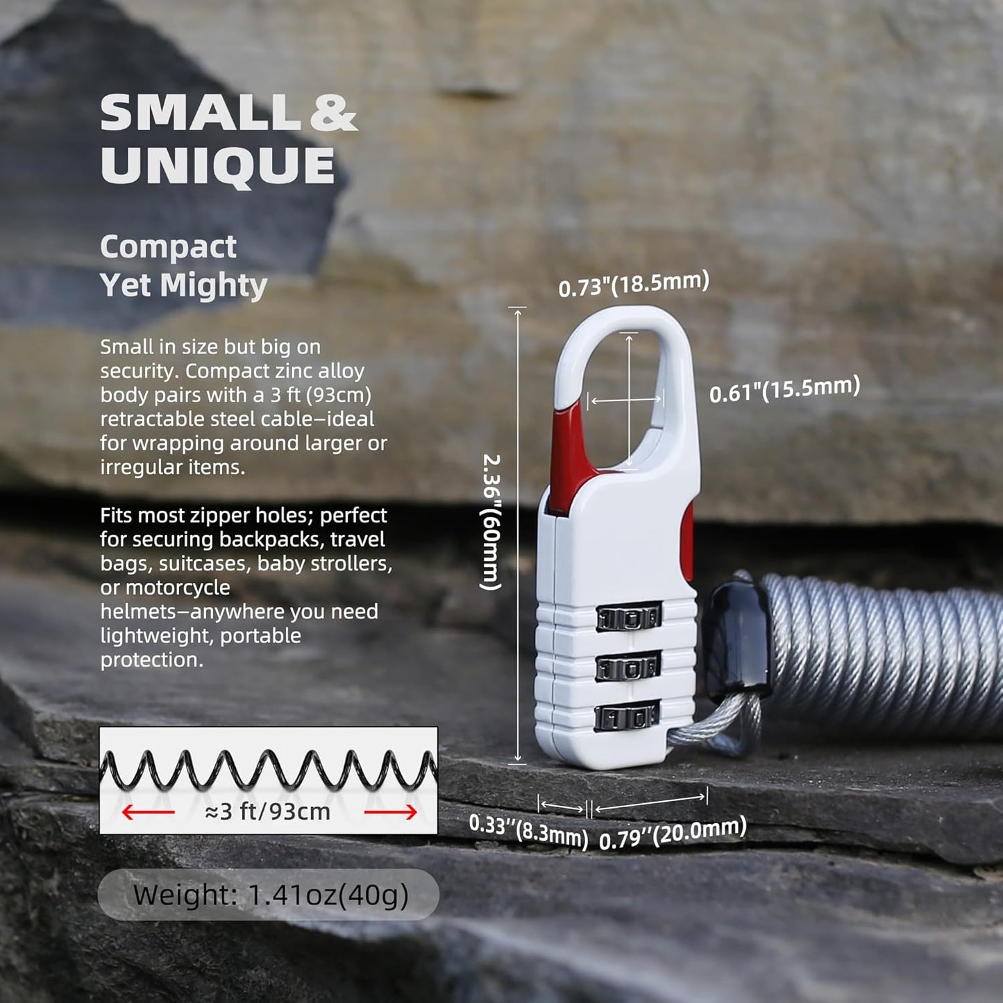 Combination Lock with Retractable Cable, Small Cable Lock with Code, Mini Padlock Combination, for Travel Luggage, Suitcases, Backpack, Bag Zipper, Bicycle, Motorcycle Helmet Anti Theft