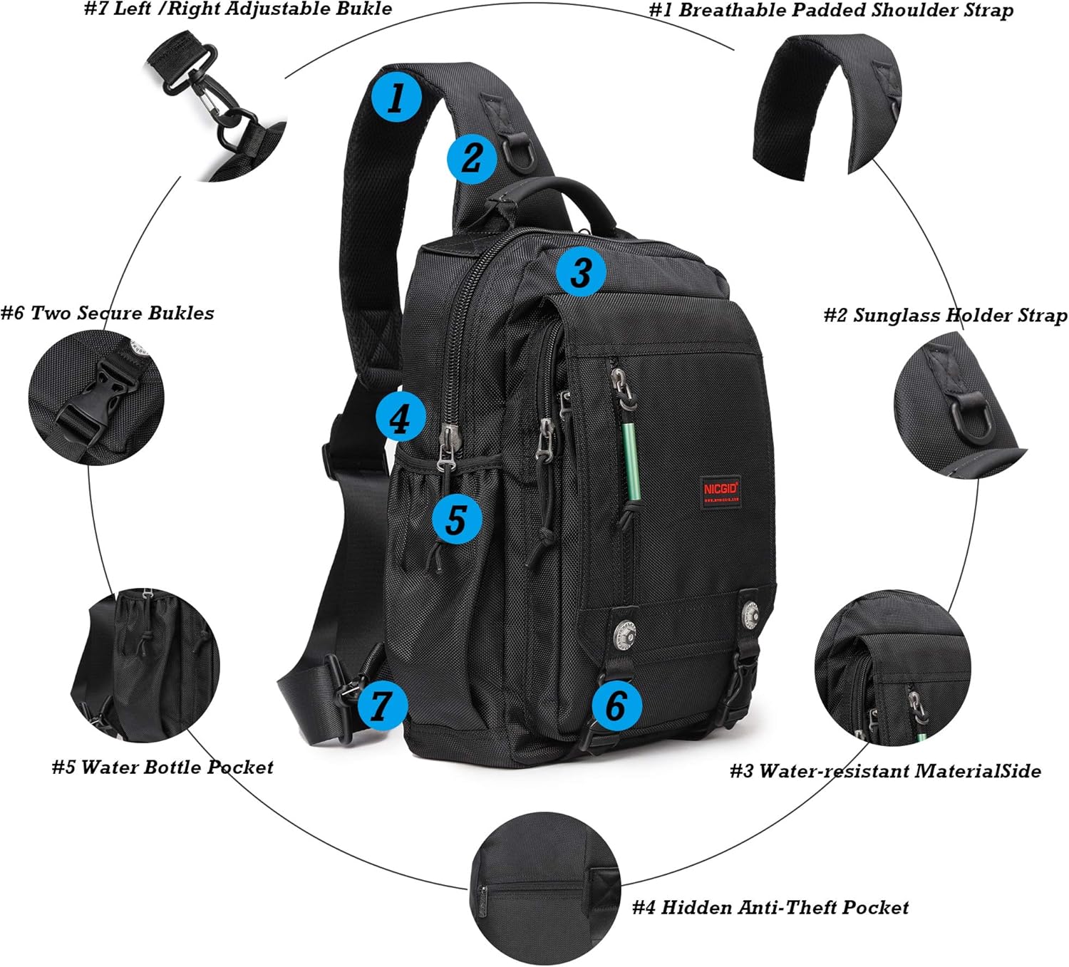 NICGID Sling Bags Chest Shoulder Backpacks, 12.5'' 13.3'' 14.1'' 15.6''Laptop Backpack Crossbody