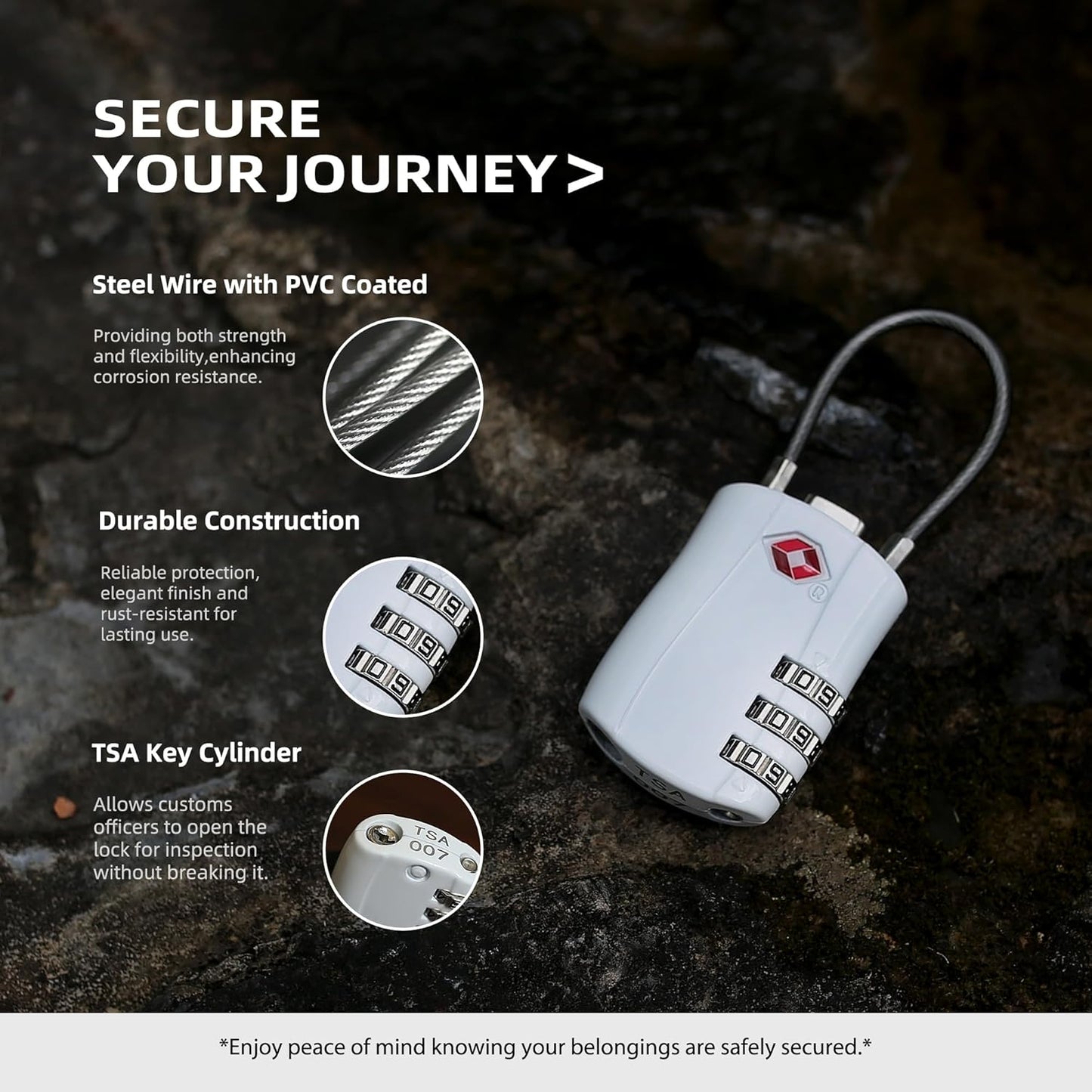 TSA Locks for Luggage, Small Combination Padlock with Cable, Travel Essentials Luggage Locks TSA Approved, Combo Padlock with Code, for Suitcase, Bag, Backpack Zipper, Gym Locker (2-Pack)