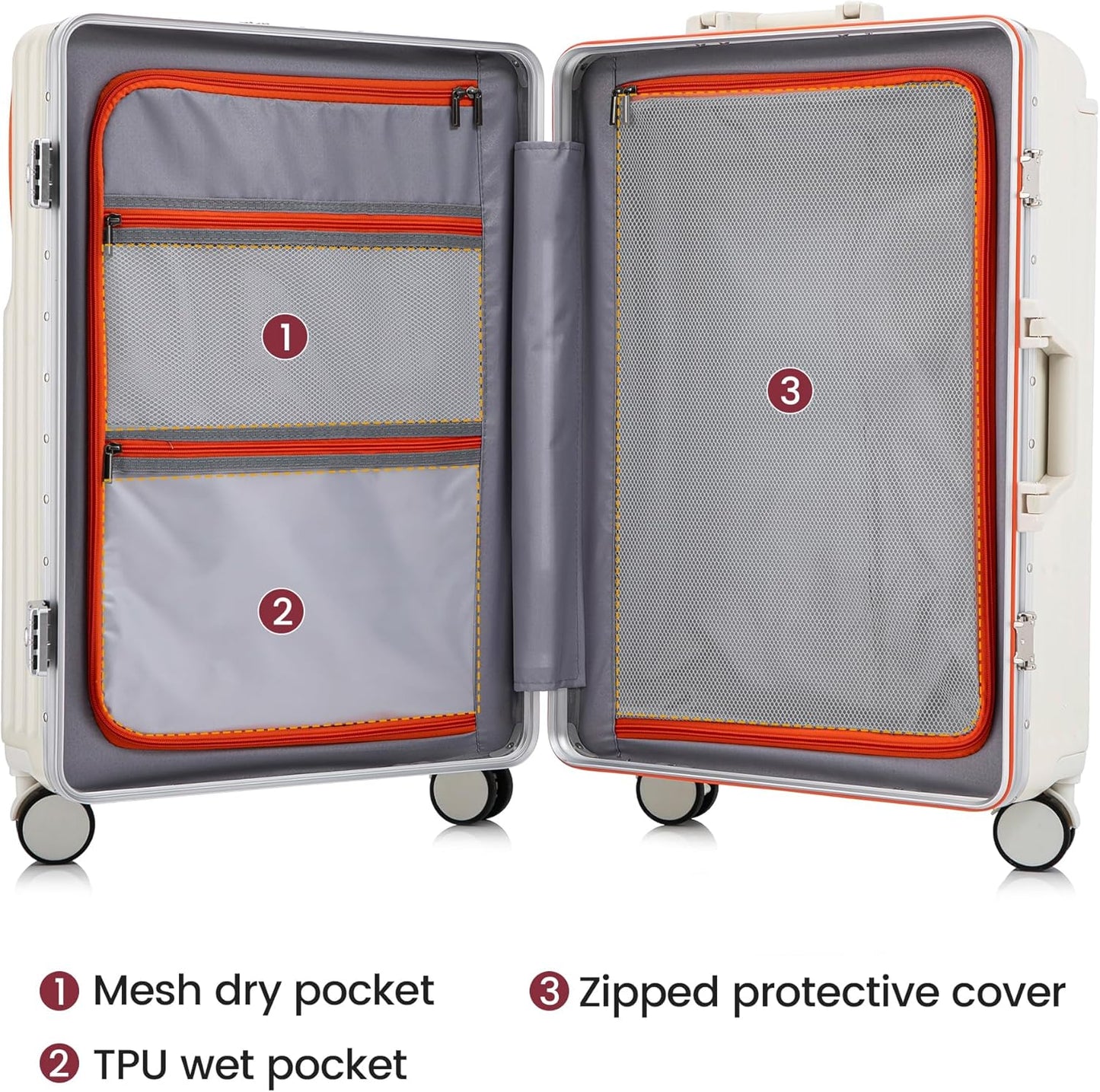 20 Inch Carry On Luggage with Spinner Wheels,Aluminum Frame PC Hard Shell Suitcase with USB
