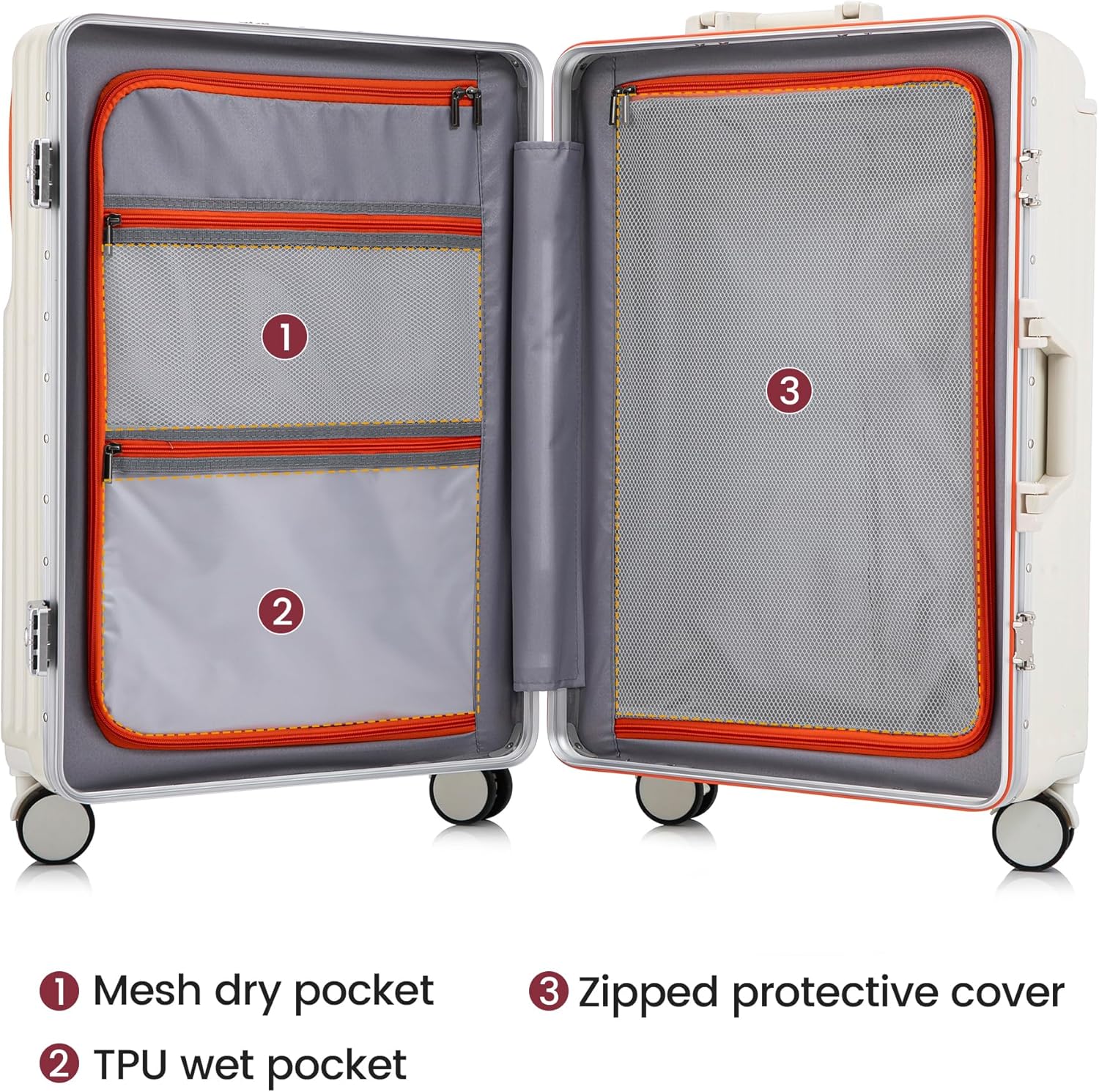 20 Inch Carry On Luggage with Spinner Wheels,Aluminum Frame PC Hard Shell Suitcase with USB