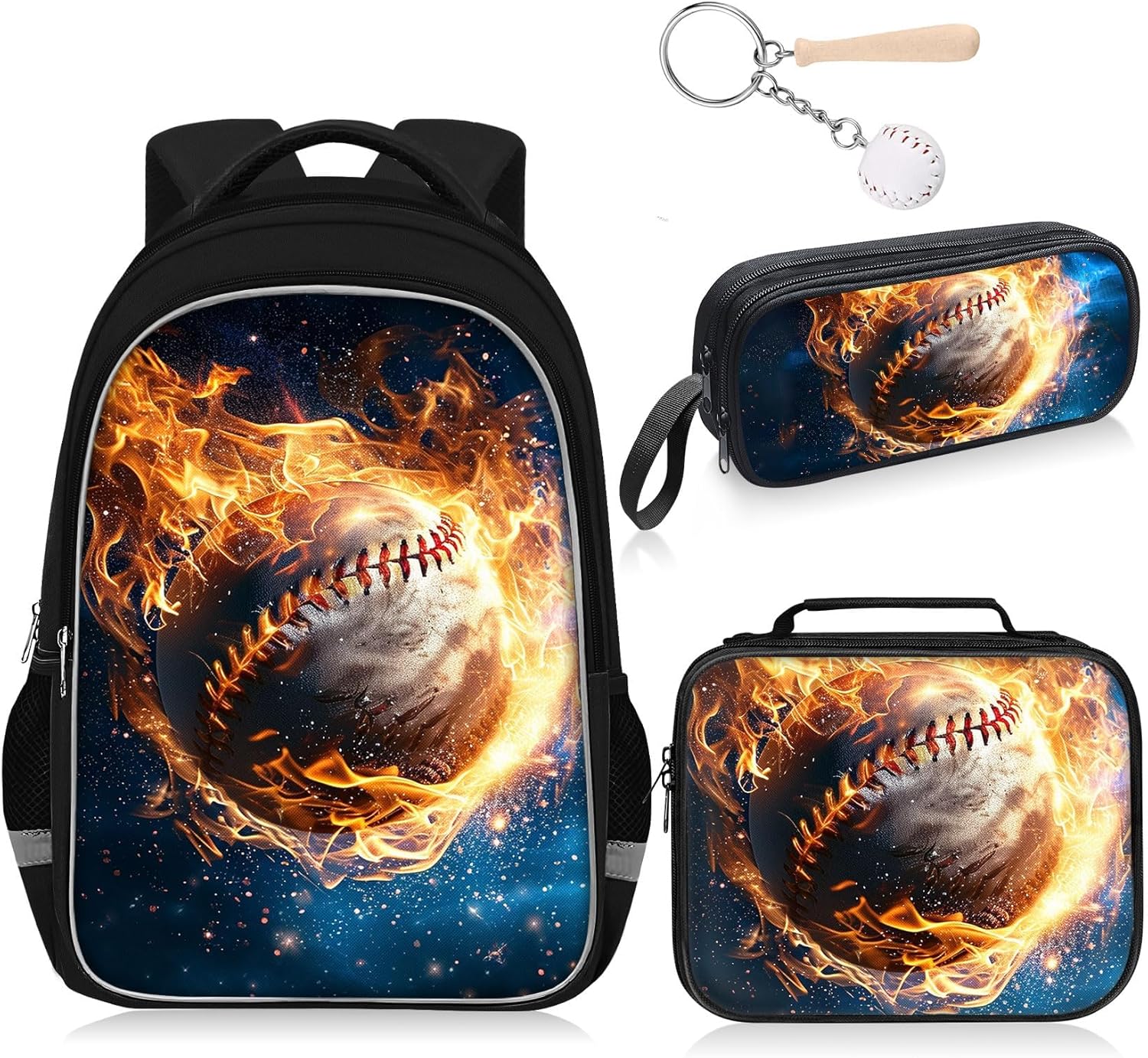 School Backpack for Boys - 4pcs Baseball Boys Backpack with Lunch Box Set for Kids Children Teens