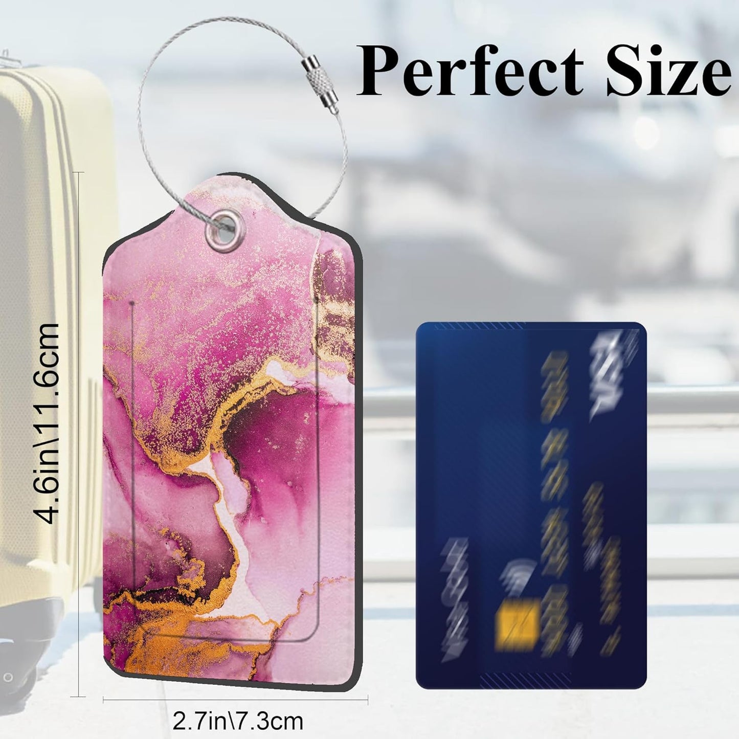 Pink Gold Abstract Marble Luggage Tags, 2 Pack Travel Cruise Tags for Suitcases, Cute Identifiers with Privacy Flap, Baggage Tag for Women Men Backpack Handbag