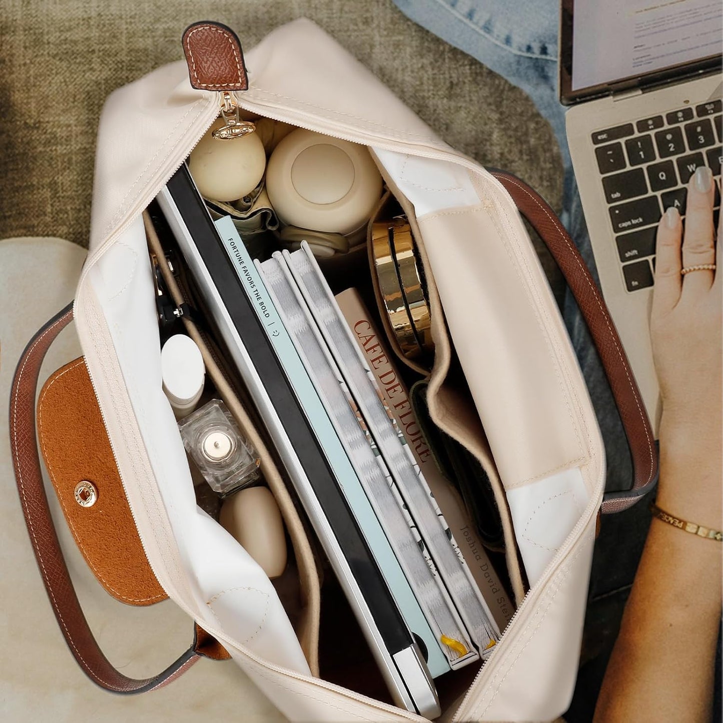 Tote Bag for Women with Purse Organizer Insert, Foldable Large Capacity Waterproof Nylon Bag for Travel, and Daily Use