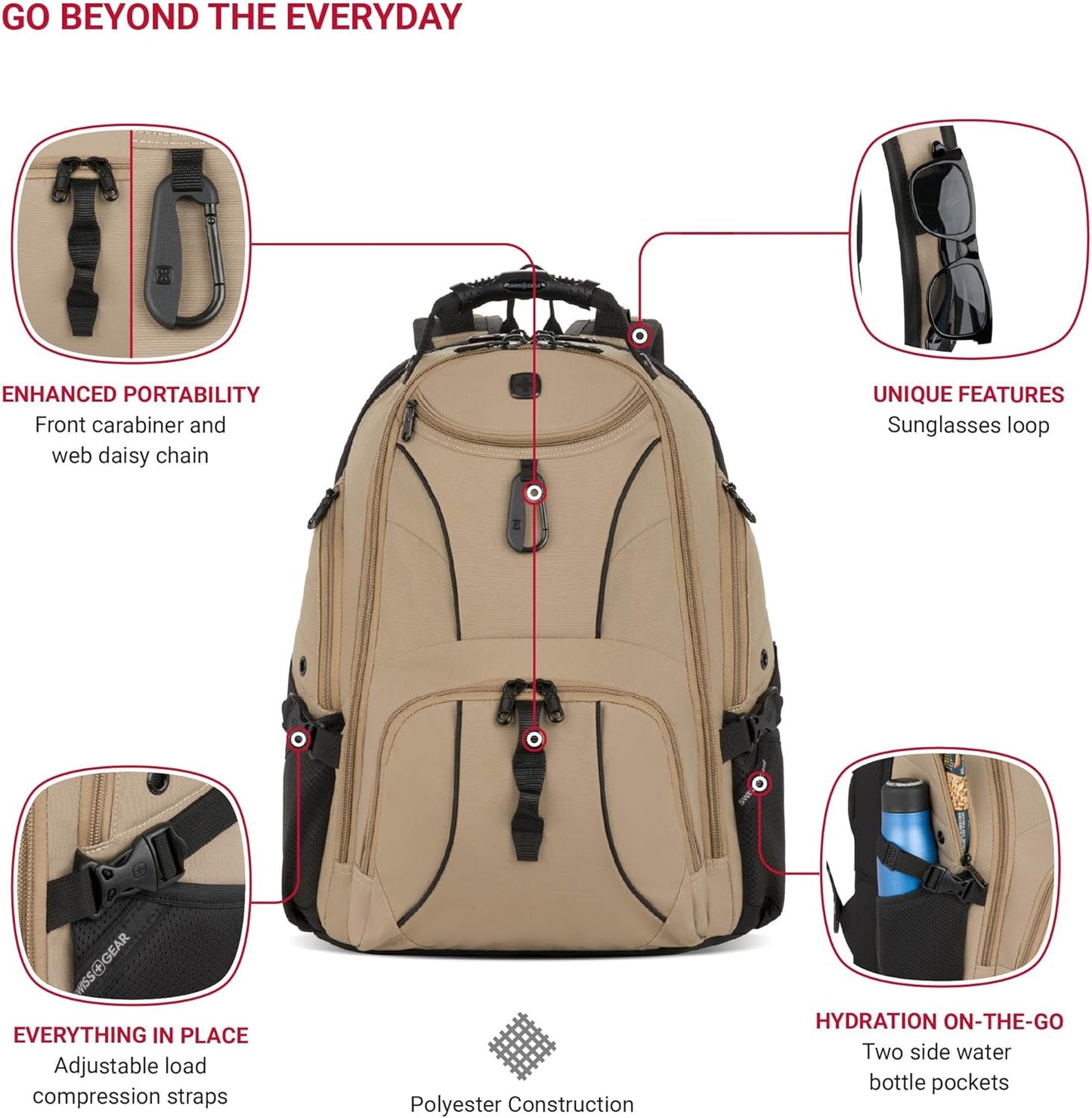SwissGear 1900 Scansmart TSA 17 Laptop Backpack, Pastel Brown, 19-Inch