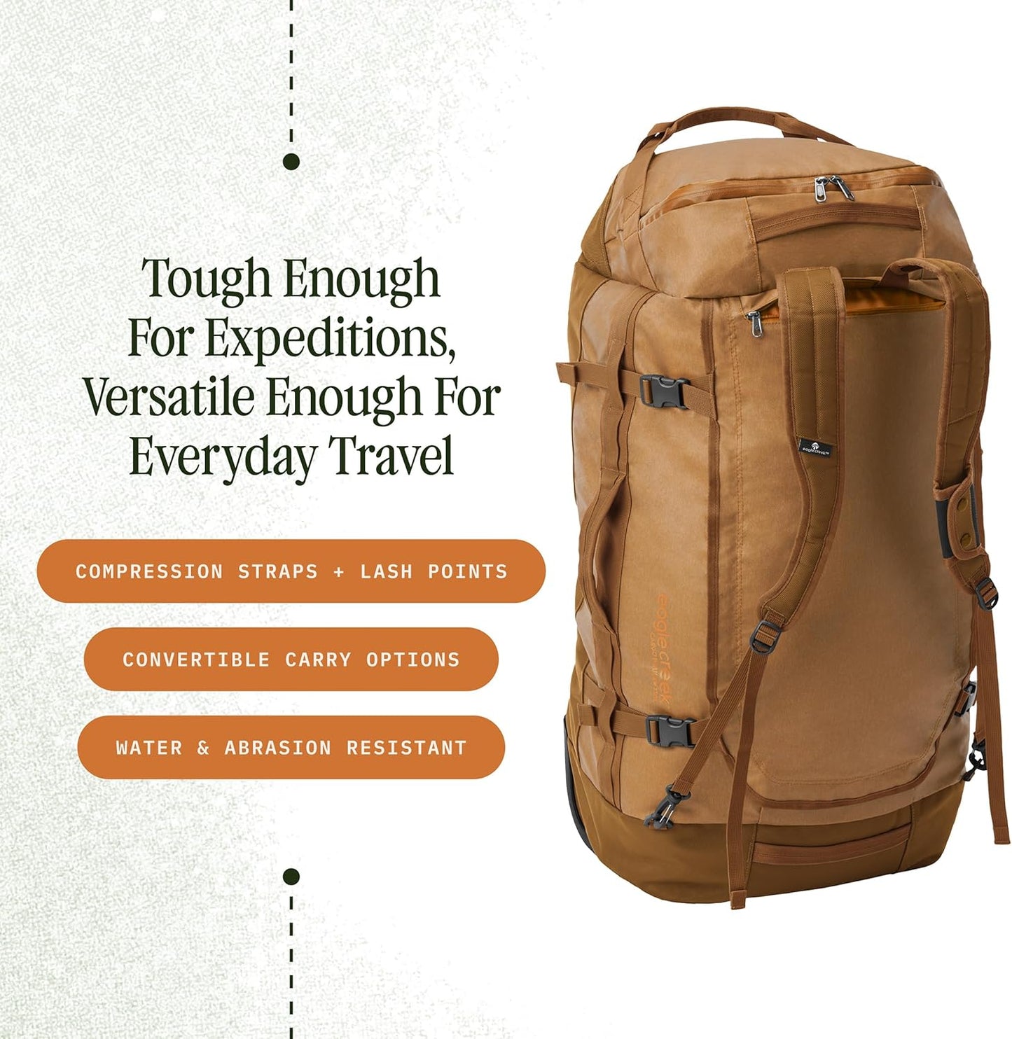 Eagle Creek Cargo Hauler Wheeled Duffel - Durable Duffel Bag for Travel - Easy Access Compartment - Deployable Backpack Straps - Lockable Zipper Opening - Duck Green - 130L