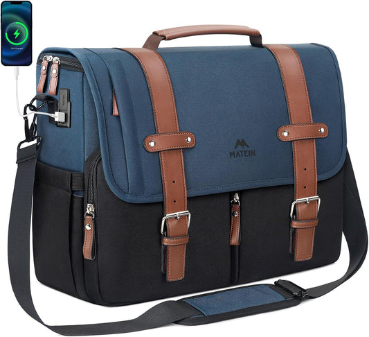 MATEIN Messenger Bag for School with USB Charging Port, Large Crossbody Satchel 15.6 inch Student College Laptop Bags with Shoulder Strap, Water Resistant Work Computer Briefcase for Office Commuting
