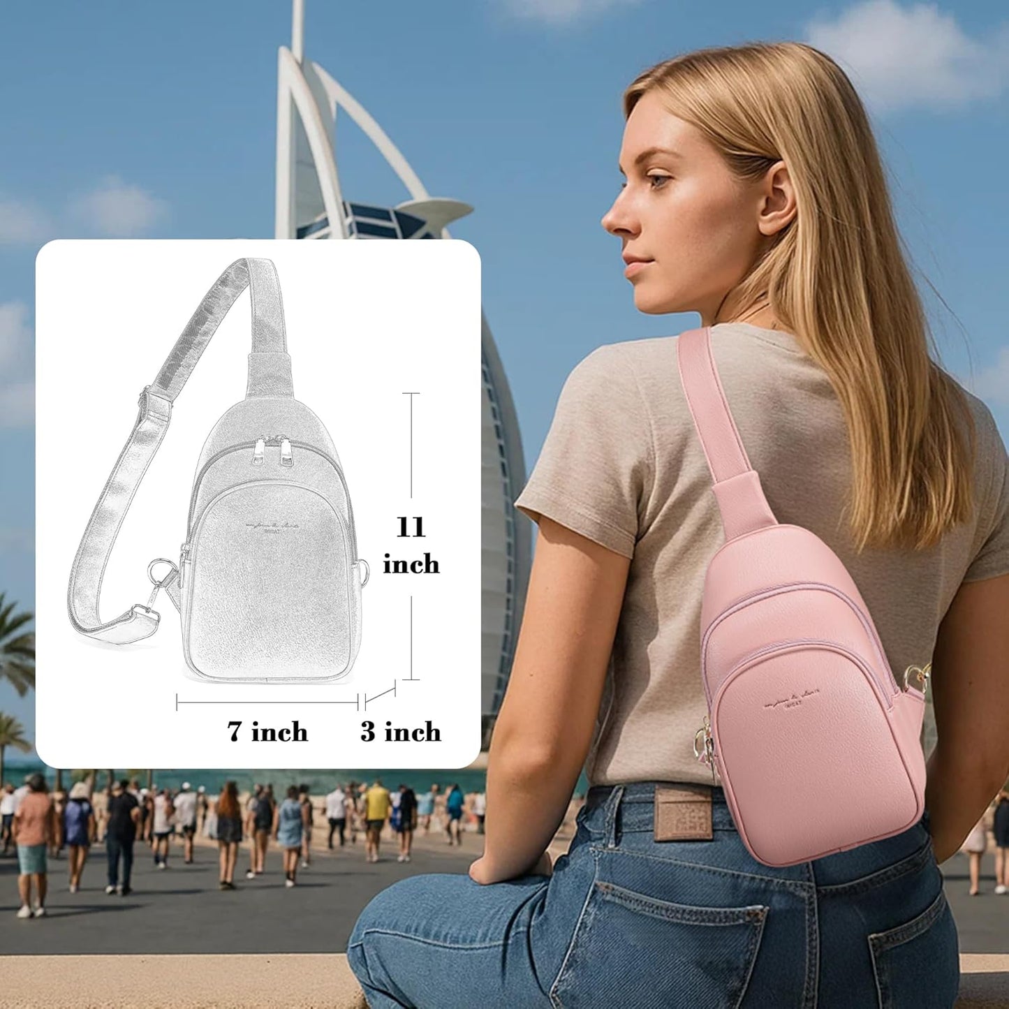 INICAT Crossbody Sling Bags Travel Cross Body Purses Faux Leather Fanny Packs Chest Bag for Women