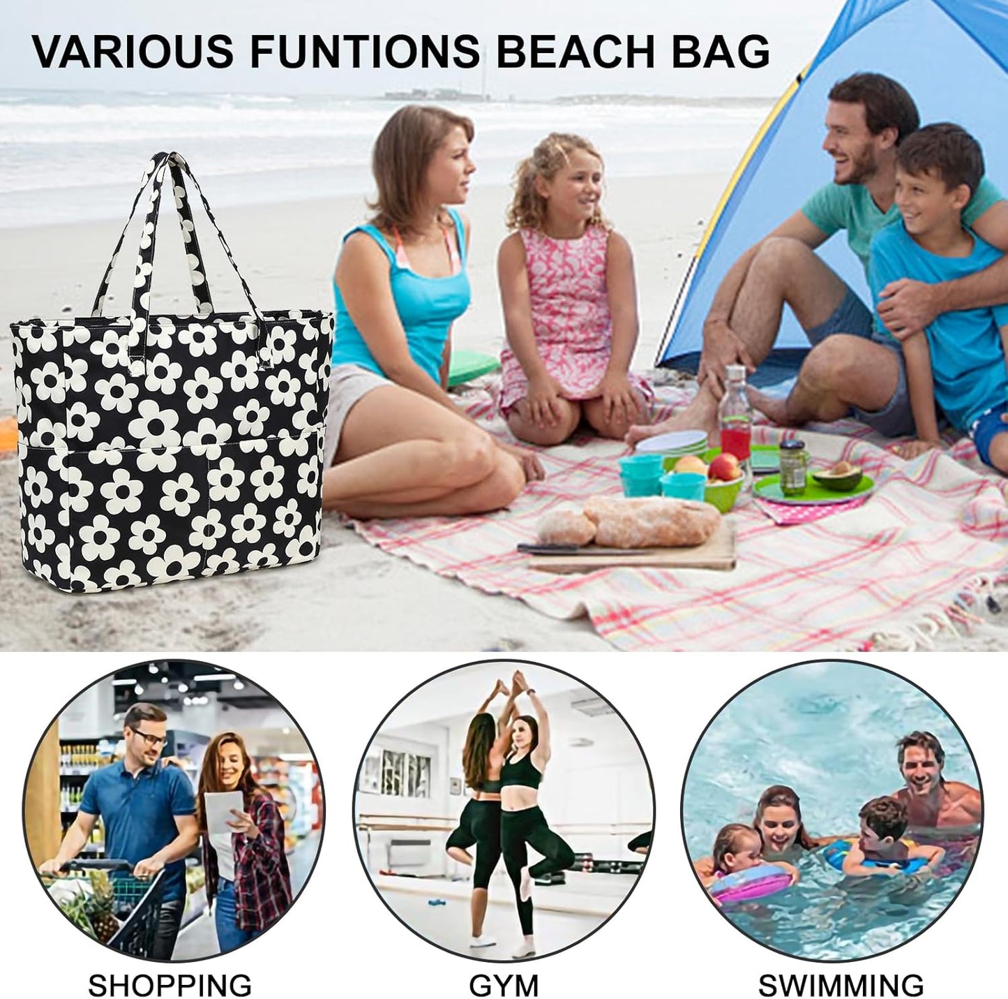 Bluboon Waterproof Beach Tote Pool Bags for Women Ladies Extra Large Carry On Bag With Wet