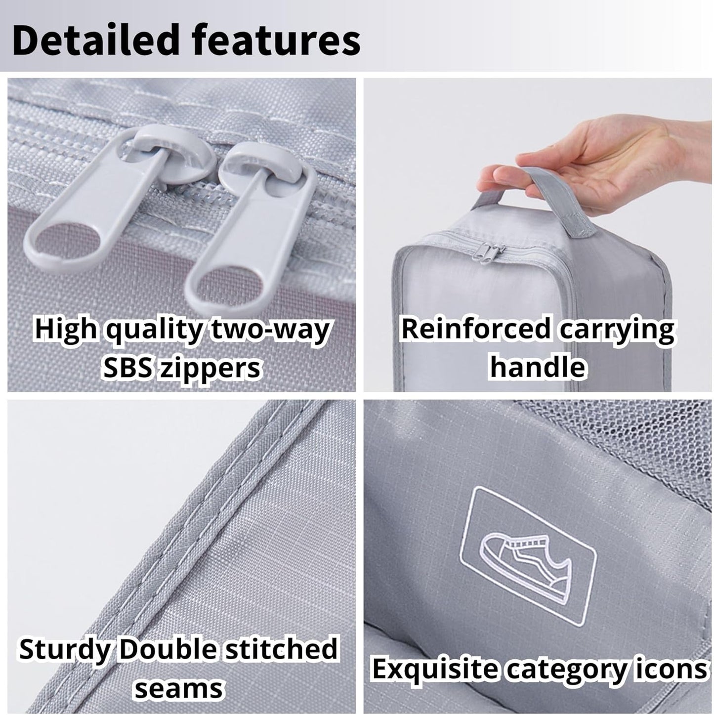 tianzong Travel Shoe Bag with Handle Holds 2 Pairs of Shoes, Shoe Packing Cubes for Travel (Grey, 2 Pack)