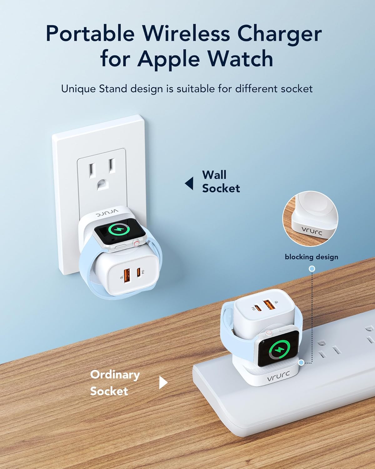 VRURC for Apple Watch Charger, Wireless Magnetic Portable iWatch Charger, PD 20W 3-in-1 Travel