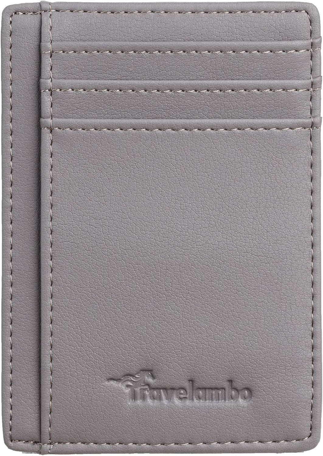 Travelambo Front Pocket Minimalist Leather Slim Wallet RFID Blocking Medium Size