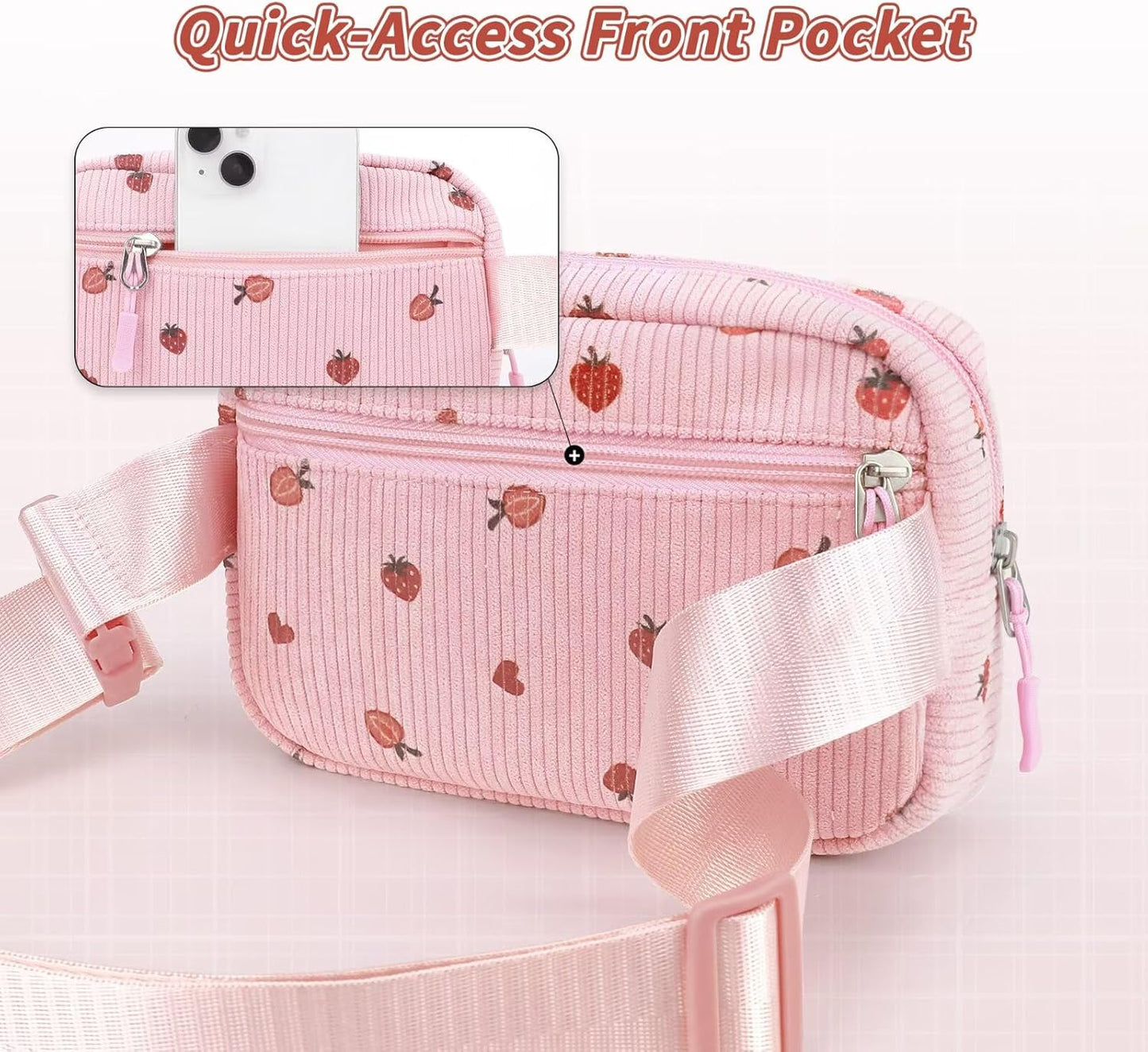 YOOLIFE Strawberry Fanny Pack for Girls - Purse for Teen Girls Kids Belt Bag Crossbody Bag Fashion Waist Pack, 4 5 6 7 8 9 10 11 12 Year Old Girl Gifts (Pink)