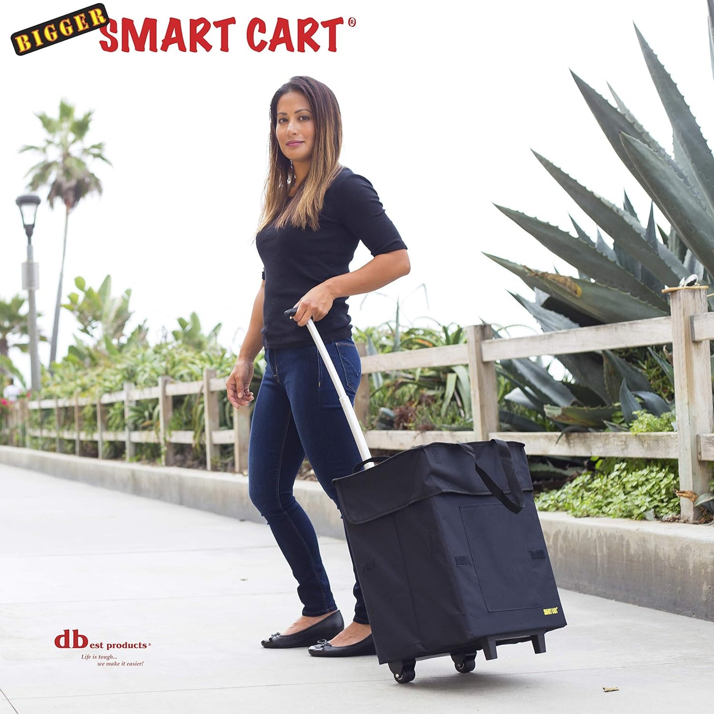 dbest products Bigger Smart Cart, Black Collapsible Rolling Utility Cart Basket Grocery Shopping