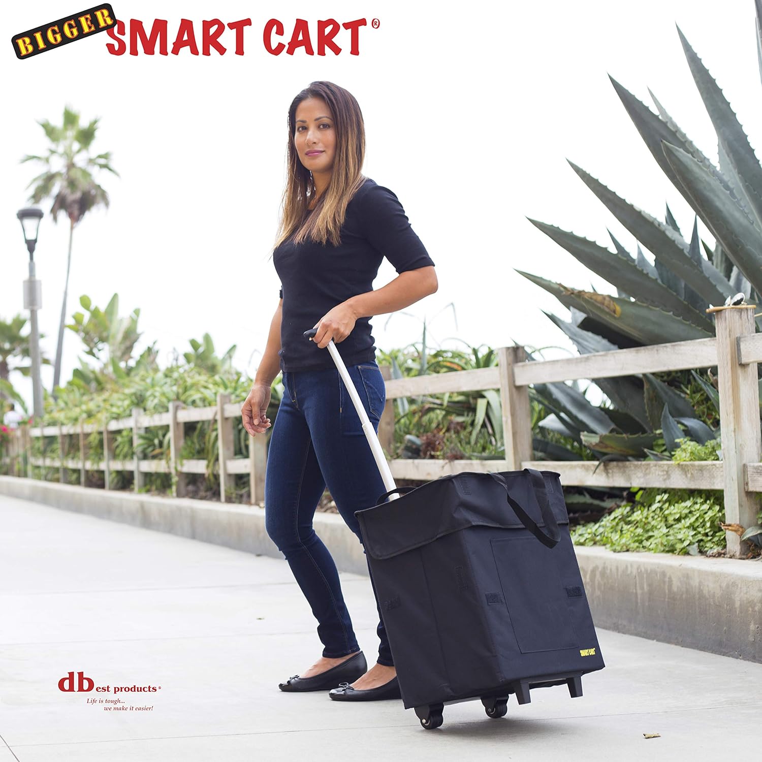 dbest products Bigger Smart Cart, Black Collapsible Rolling Utility Cart Basket Grocery Shopping