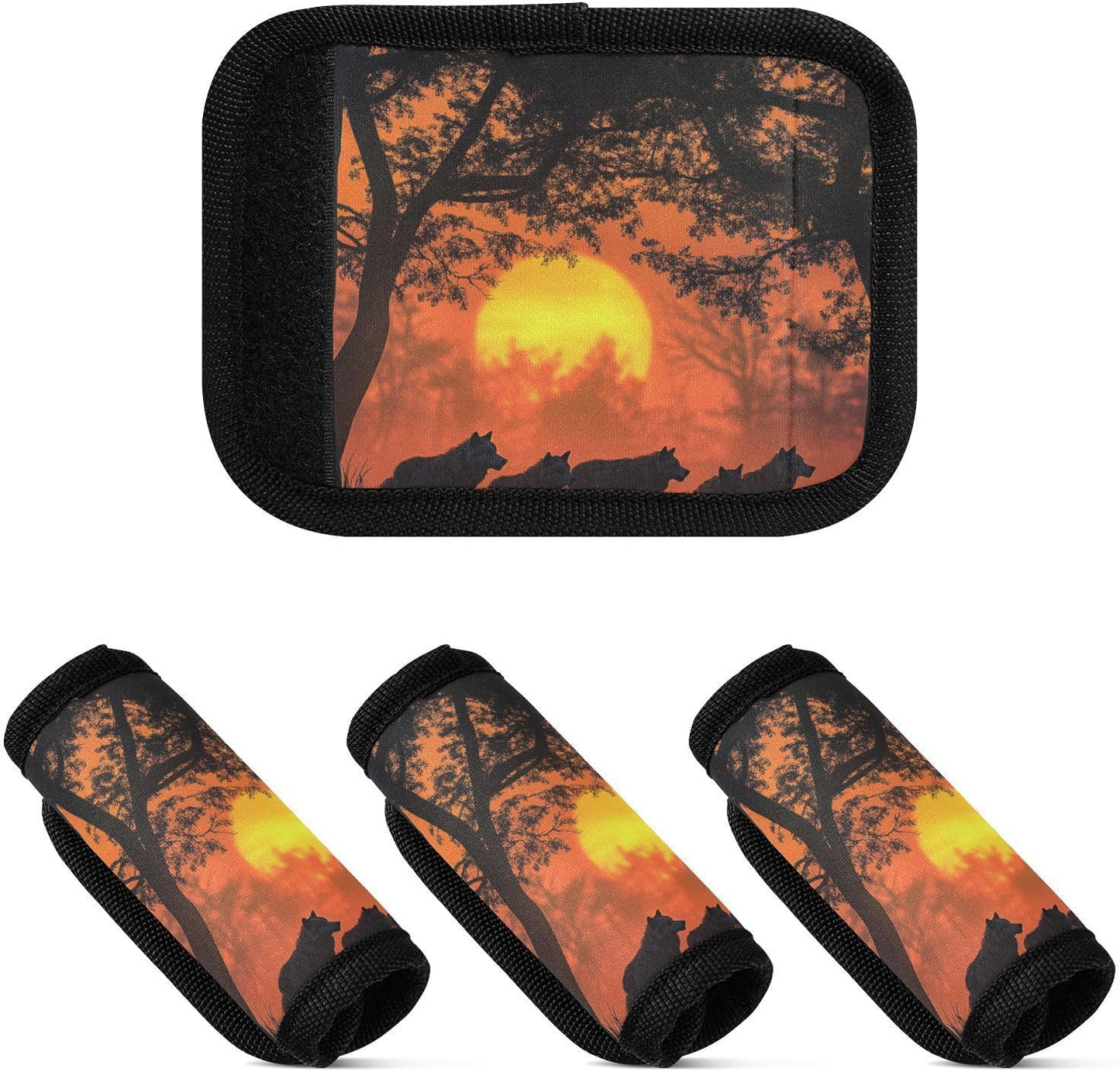 Sunset Forest Wolves 4 Pack Luggage Handle Wraps Covers for Suitcase Identifiers Bag Tags Travel Accessories