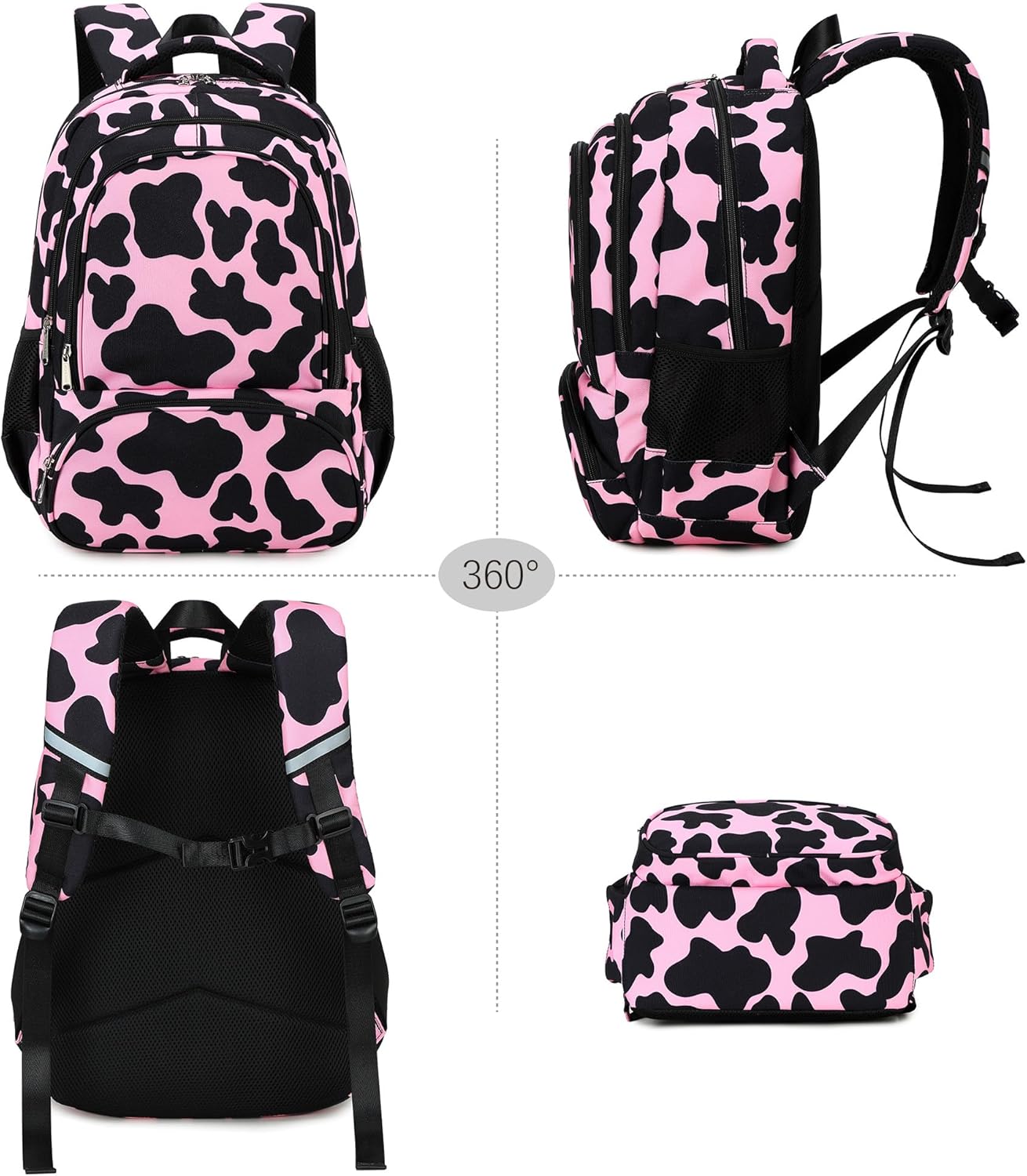 abshoo Lightweight Kids Backpack For School Girls Teens Bookbag Kindergarten Elementary School Bags (Cow Print Pink)