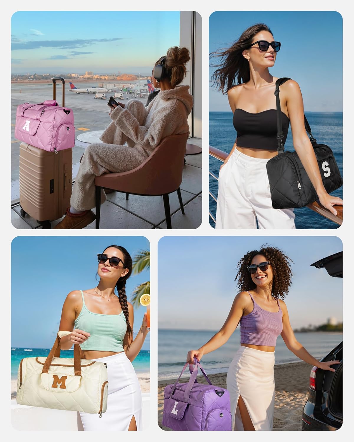 Birthday Gifts for Teen Girls, Initial Weekender Bag with Makeup Bag, Trendy Dance Bag, Teen Girl