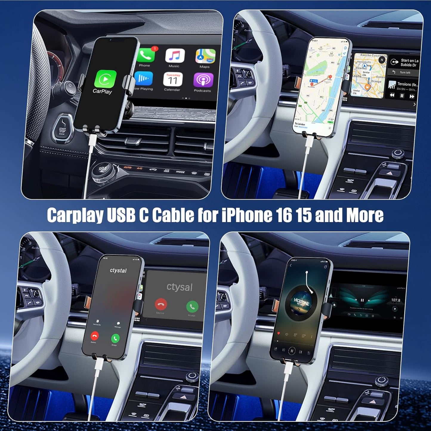 Car Carplay Cable for iPhone 17 16 15, 2-Pack [3.3FT+6FT] 60W USB C to USB C Cable And 2-Pack [3.3FT+6FT] USB A to USB C Cable for iPhone 17 16 15，for Galaxy S25 S24, for iPad, for MacBook and More