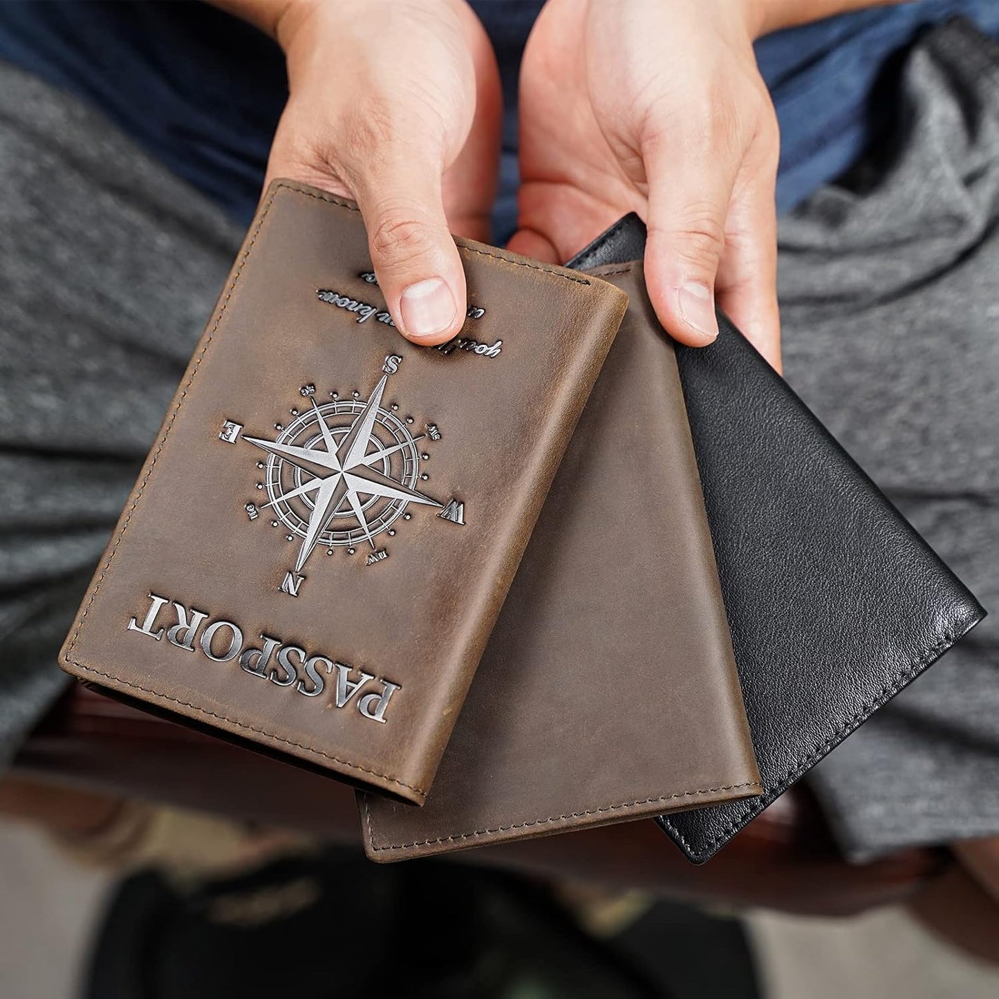 Polare Functional RFID Blocking Leather Passport Holder Travel Bifold Wallet For Men