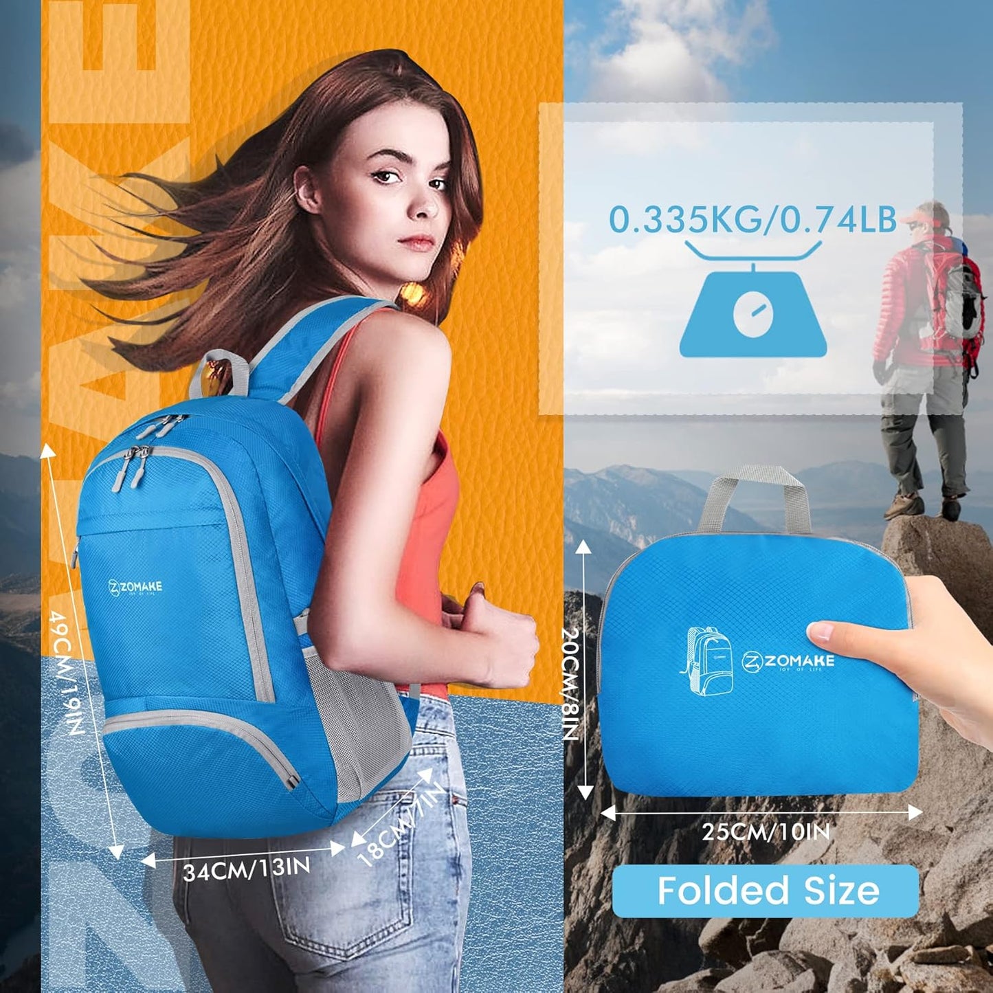 ZOMAKE Lightweight Packable Backpack 30L, Foldable Hiking Backpacks Water Resistant Compact Folding