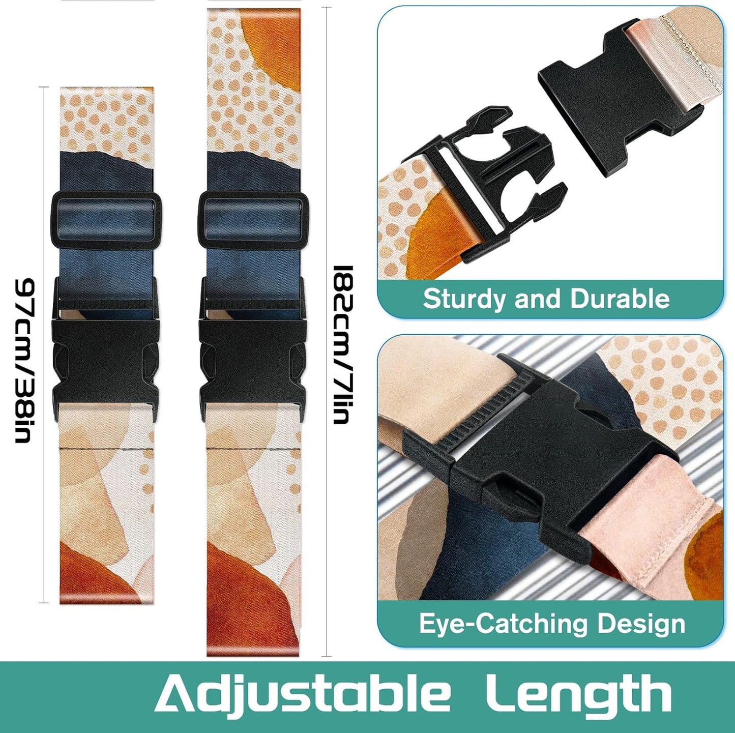 Slohif Luggage Straps for Suitcases Travel Belt Accessories Luggage Connector Identifiers Over Handle with Buckle Unique Nylon Adjustable Strap for Sleeping Bag Car Seat Art(2 Pack)