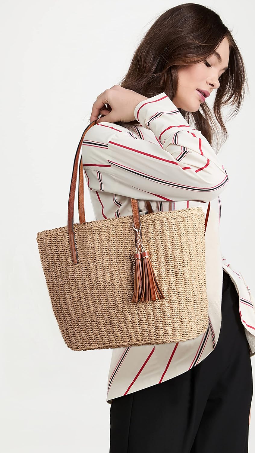 YXILEE Straw Bags For Women | M Size Travel Straw Totes Bag Woven Summer Handmade Shoulder Bag