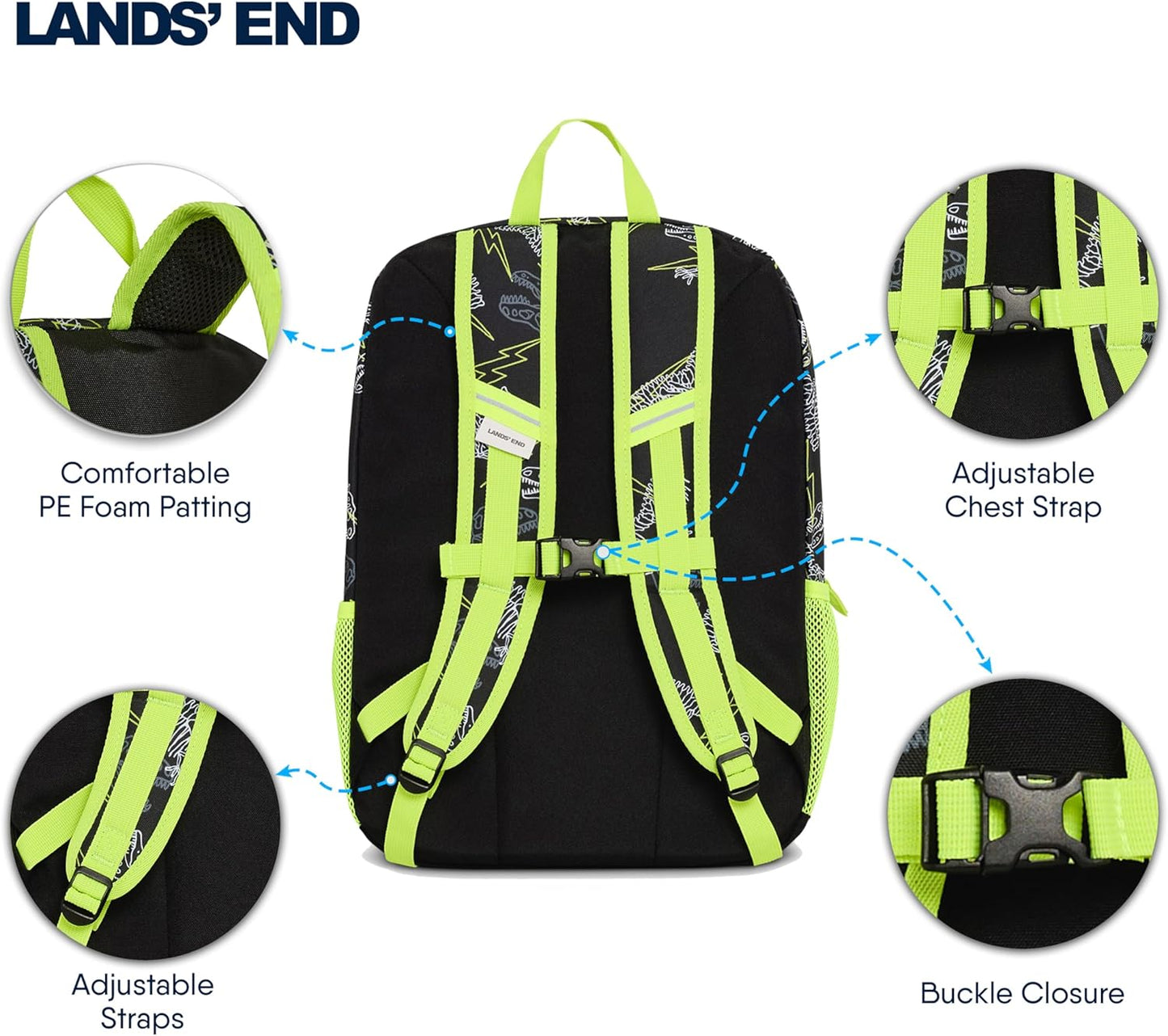 Lands' End Unisex Kids Medium ClassMate Lightweight Durable Elementary School Backpack, Black Highlight