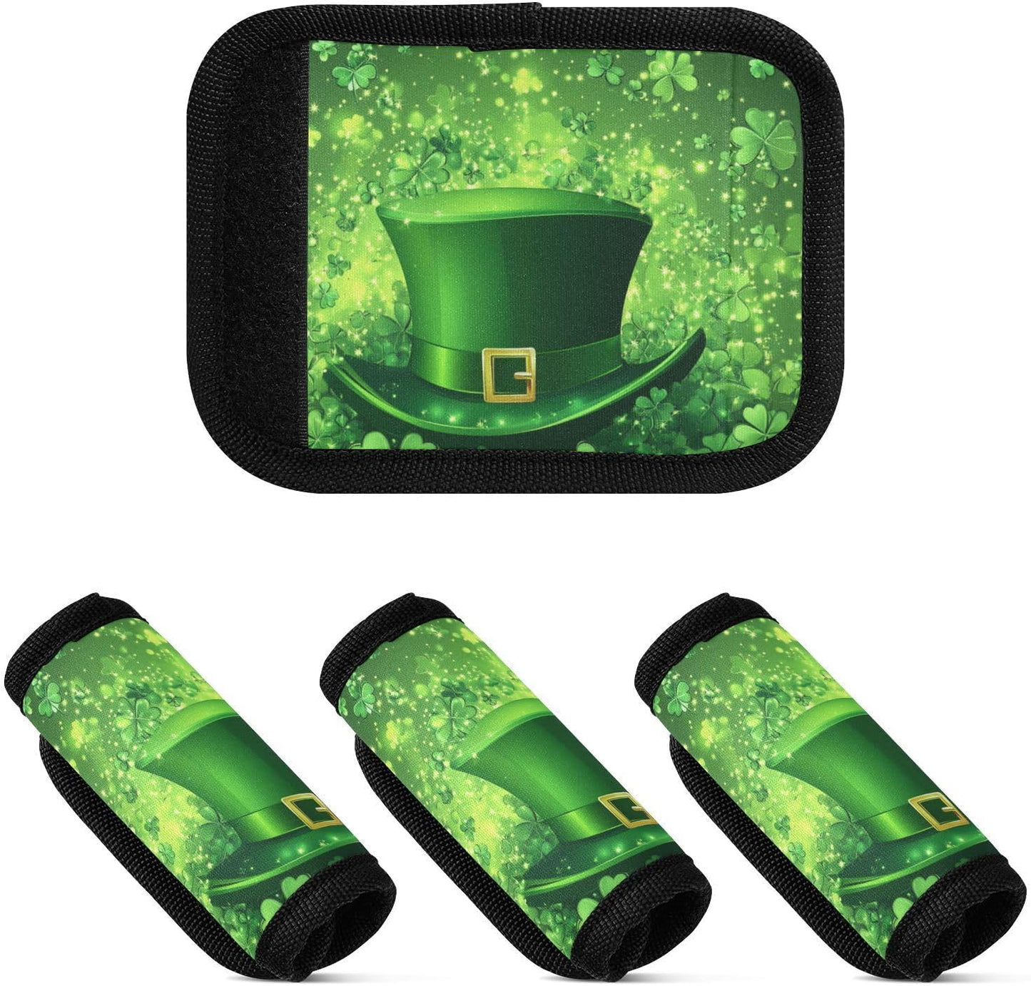 St. Patrick's Day Hat Clovers Glow 2 Pack Luggage Handle Wraps Covers for Suitcase Identifiers Bag Tags Travel Accessories