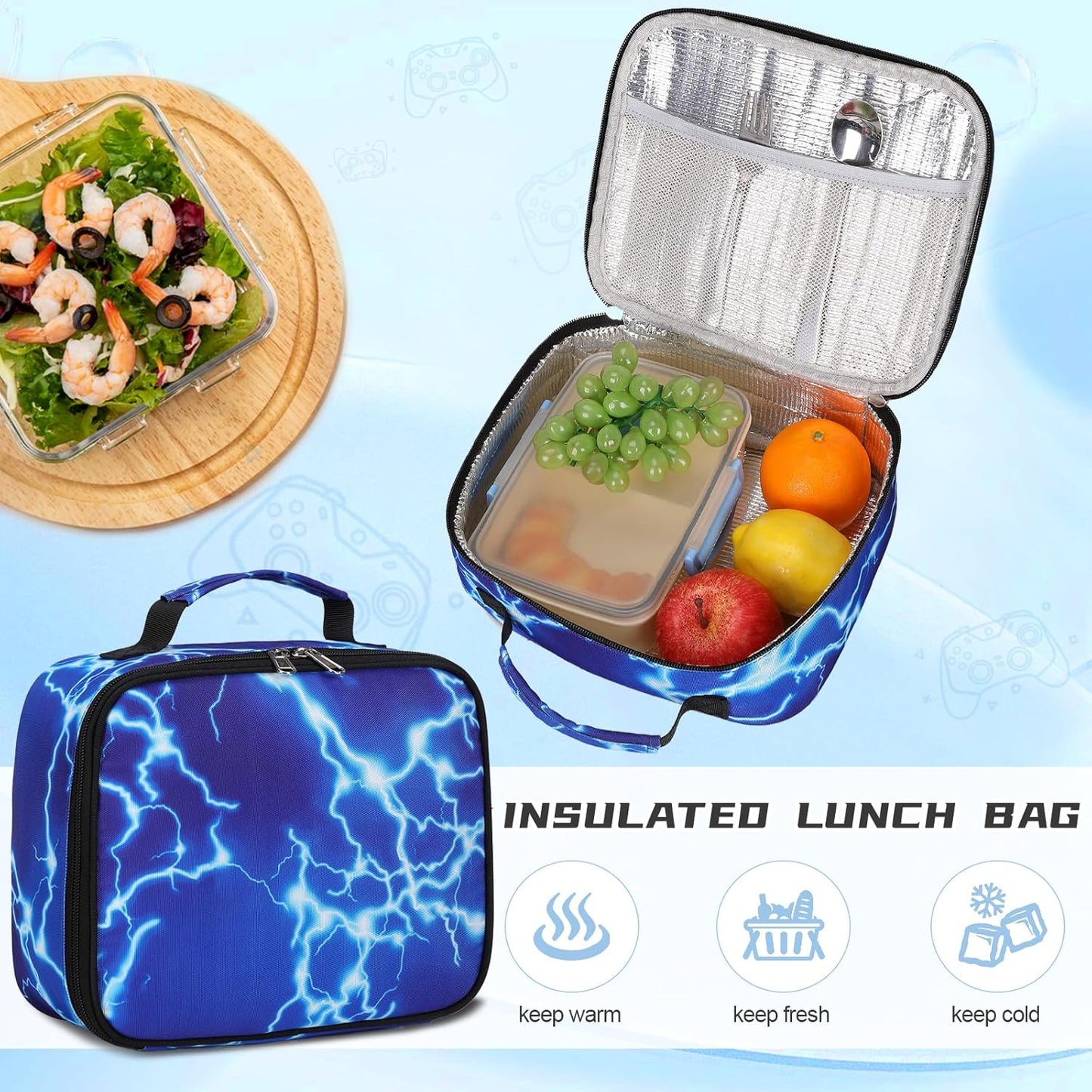 Boys Backpack for School, 3PCS Cool Luminous Gamer Backpack for Boys with Lunch Box Pencil Case, Kids Backpacks Bookbag for Teen Boy Elementary Middle High School with USB Charging Port