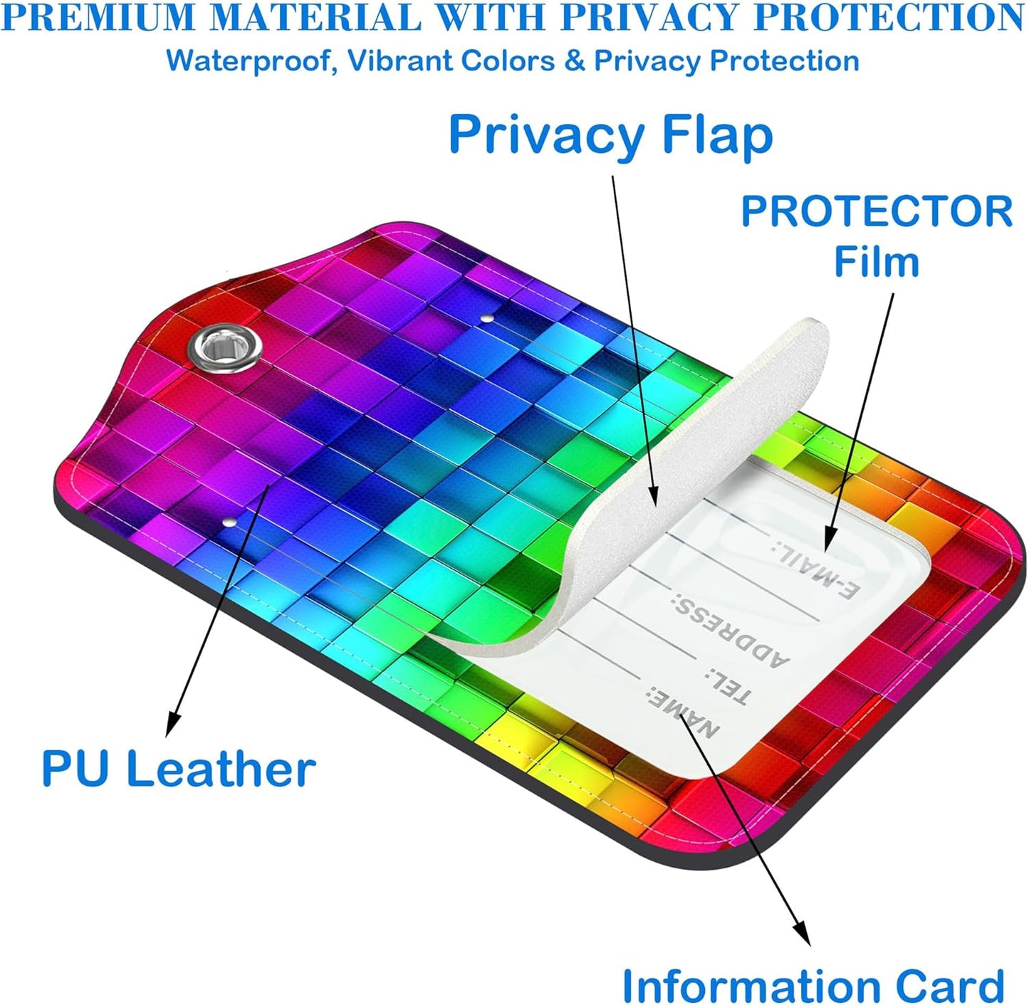2 Pcs Luggage Tags for Suitcases, Color Grid Leather Bag Tags for Luggage Privacy Cover Name ID Label with Stainless Steel Loop Cruise Airport Travel Essentials