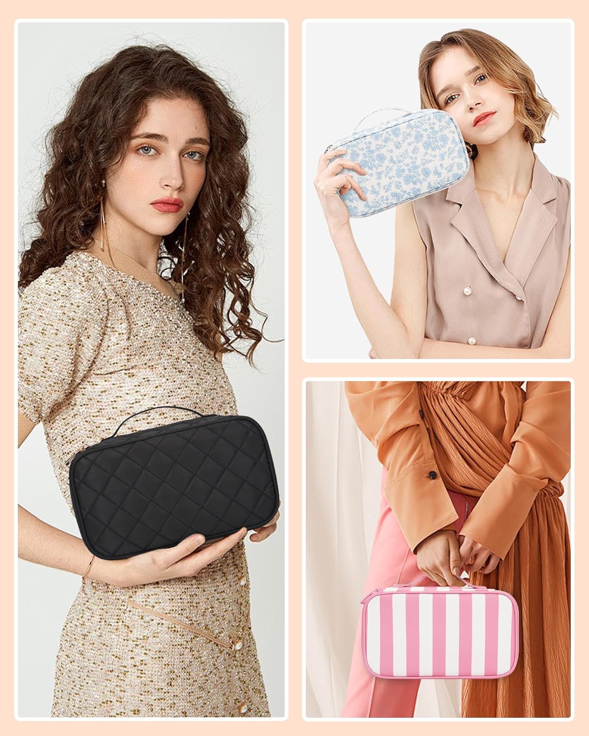 Relavel Makeup Bag, Small Makeup Bag for Women, Travel Cosmetic Bag, 2 Layers Waterproof Makeup