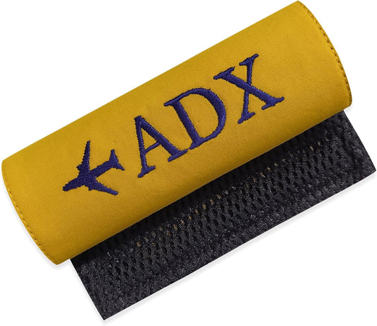 Personalized Luggage Handle Wrap Finder | Custom Embroidered Icon Monograms or Short Text ID Tag | Cover Identifier Marker for Suitcase or Bag | Grips Accessories for Travel by ACORD EU (Yellow)