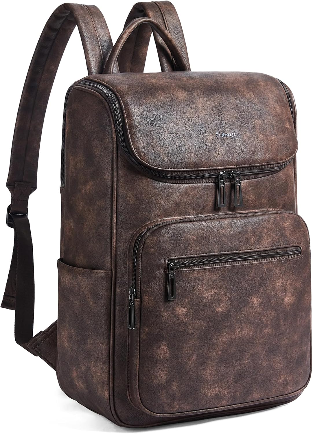 Computer Leather Backpack for Women Travel Back pack with 15.6 inch Laptop Compartment, Vintage Ladies Backpack, Coffee