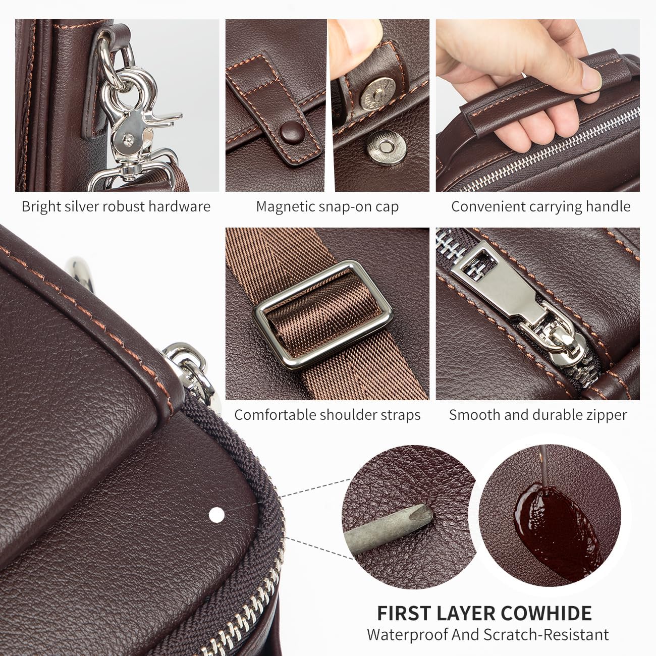 Augus Leather Small Messenger Bag For Men Crossbody Handbag Shoulder Sling Travel Bags for Men Purse Daypack Magnetic Buckle