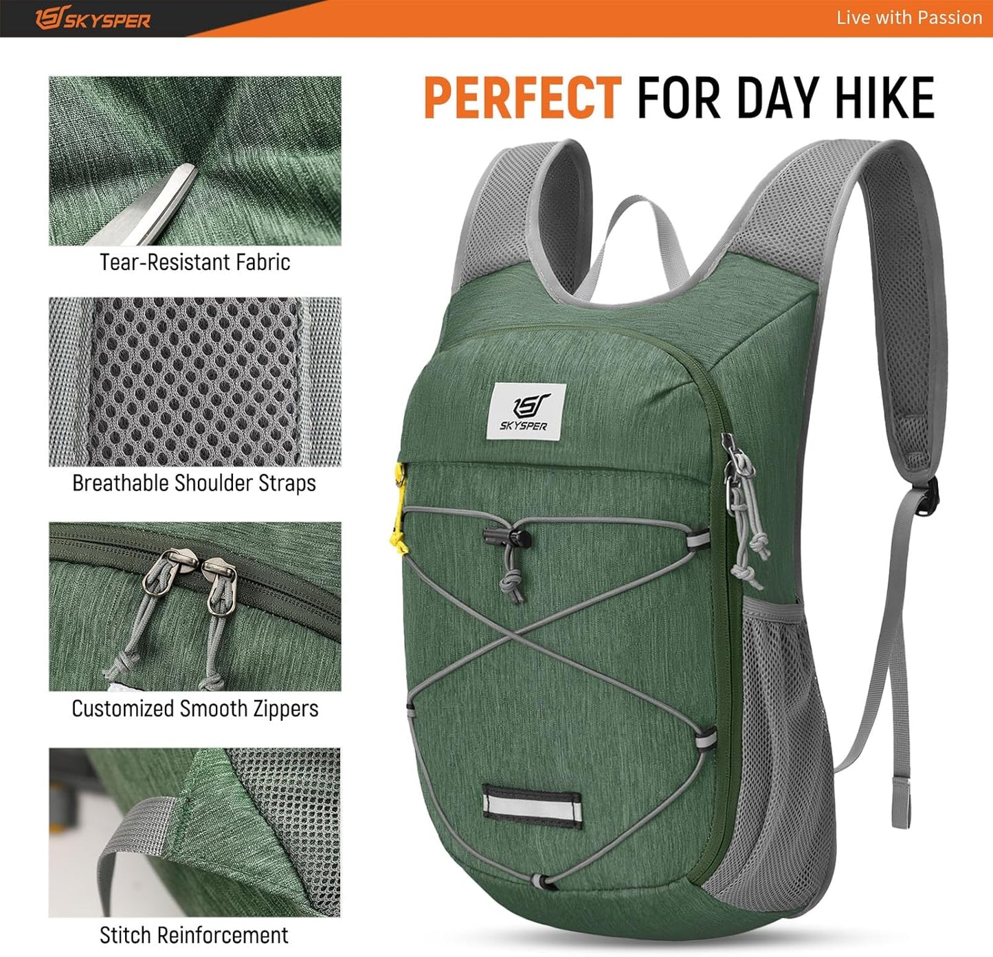SKYSPER Foldable Hiking Backpack - 10L Small Lightweight Daypack Breathable Travel Backpacks for