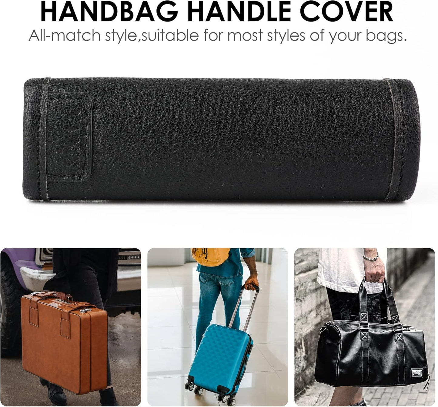 KINIVA Vegan Leather Luggage Handle Wraps, 4 Pack Set, Black, 5.7"x6.1" (Unfolded), 5.7"x2.4" (Folded), Travel Accessories, Suitcase Markers