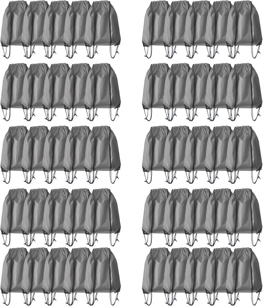 Drawstring Backpack Bulk 50 Packs Draw String Bags for Gym Sports Trip Pedestrianism Cinch Sack DIY for Women Men (grey)