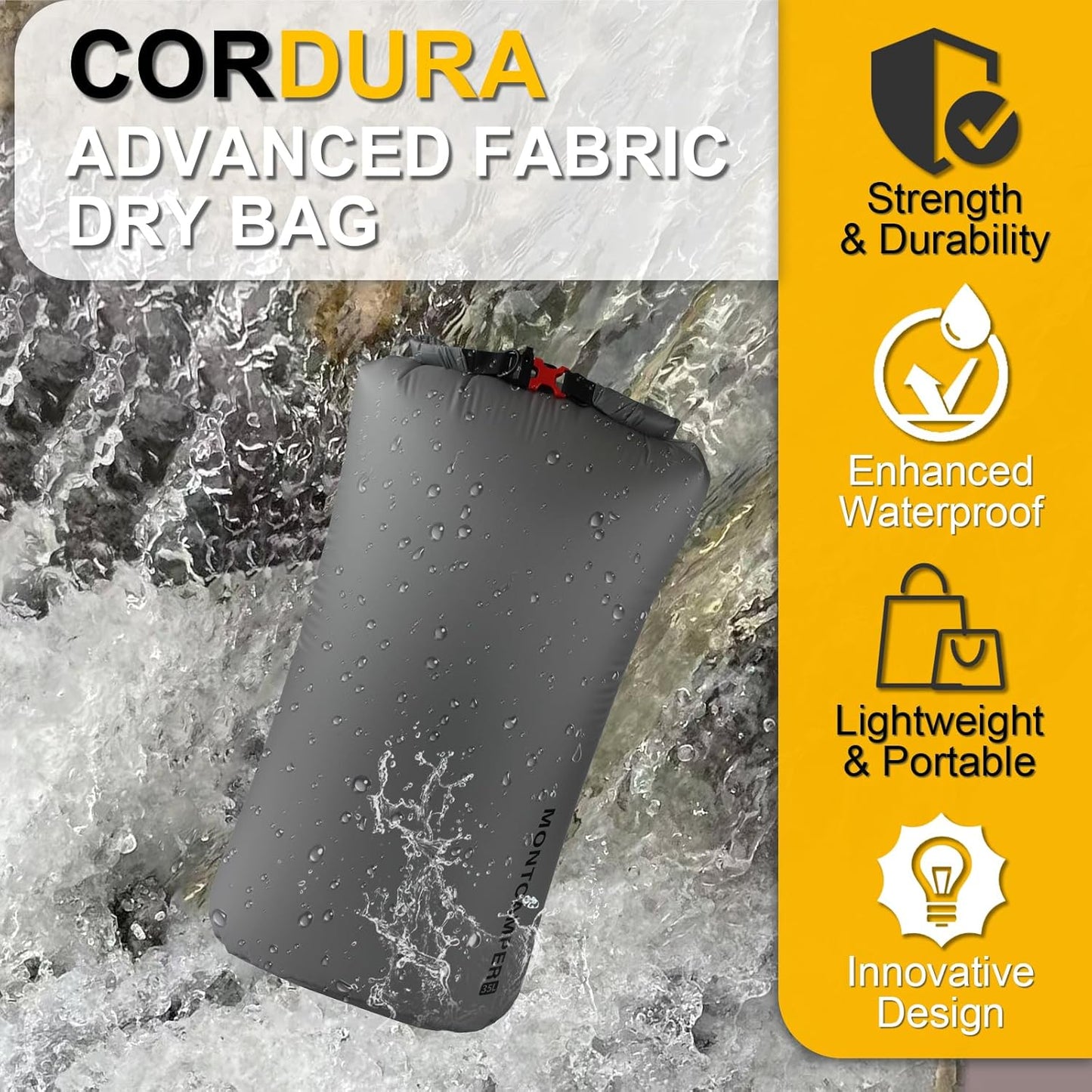 Waterproof Dry Bag-Upgraded Tear-resistant CORDURA Fabric-Durable&Lightweight Roll Top Dry Sack