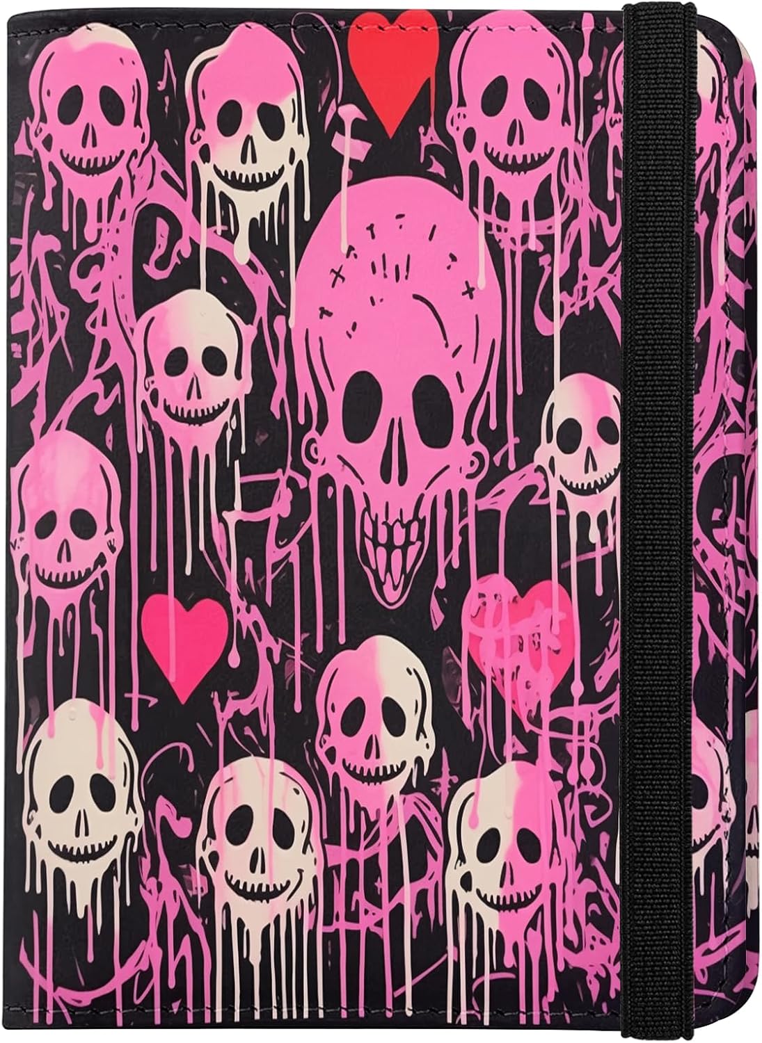 Cute Passport Holder and Holder Combo Passport Cover with Compatible Wallet Credit Card Protector RFID Blocking Women Men (Pink Skull Skeleton)