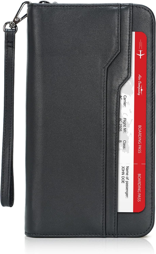 Polare Full Grain Leather Family Travel Passport Wallet and Documents Organizer RFID Blocking Case Holder Fits 6 Passports for Men and Women